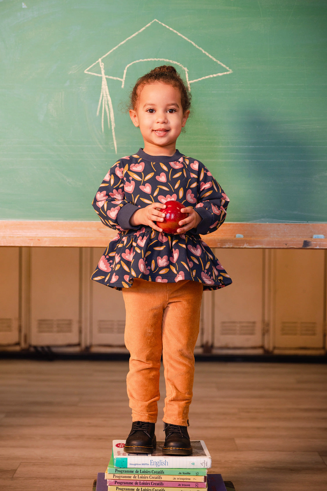 Deux par Girls Tulip Print Peplum French Terry Top