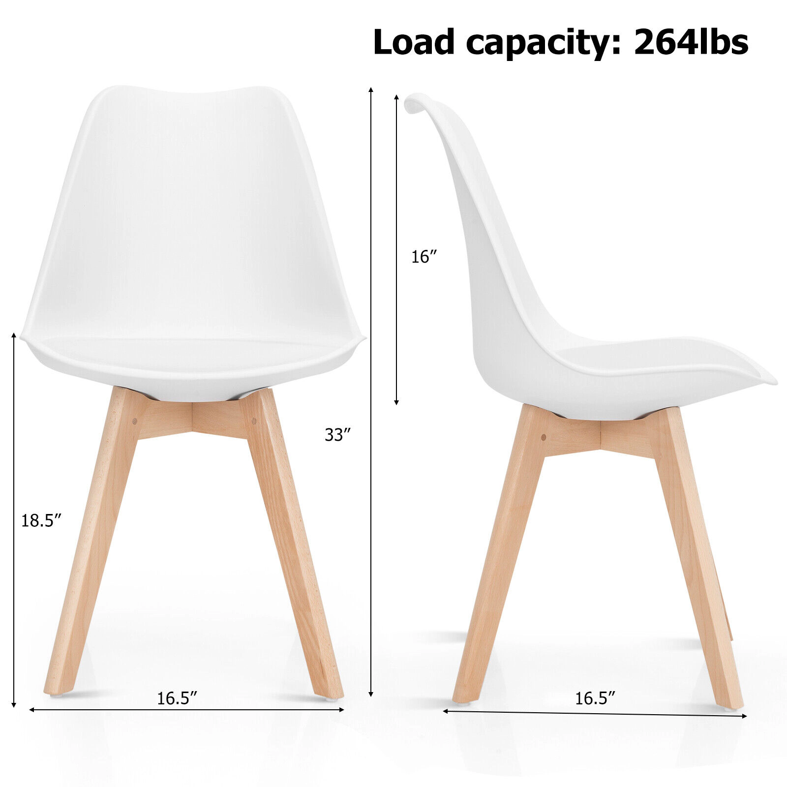 LJG Set of 4 Dining Chairs Mid-Century Modern Shell PU Seat with Wooden Legs