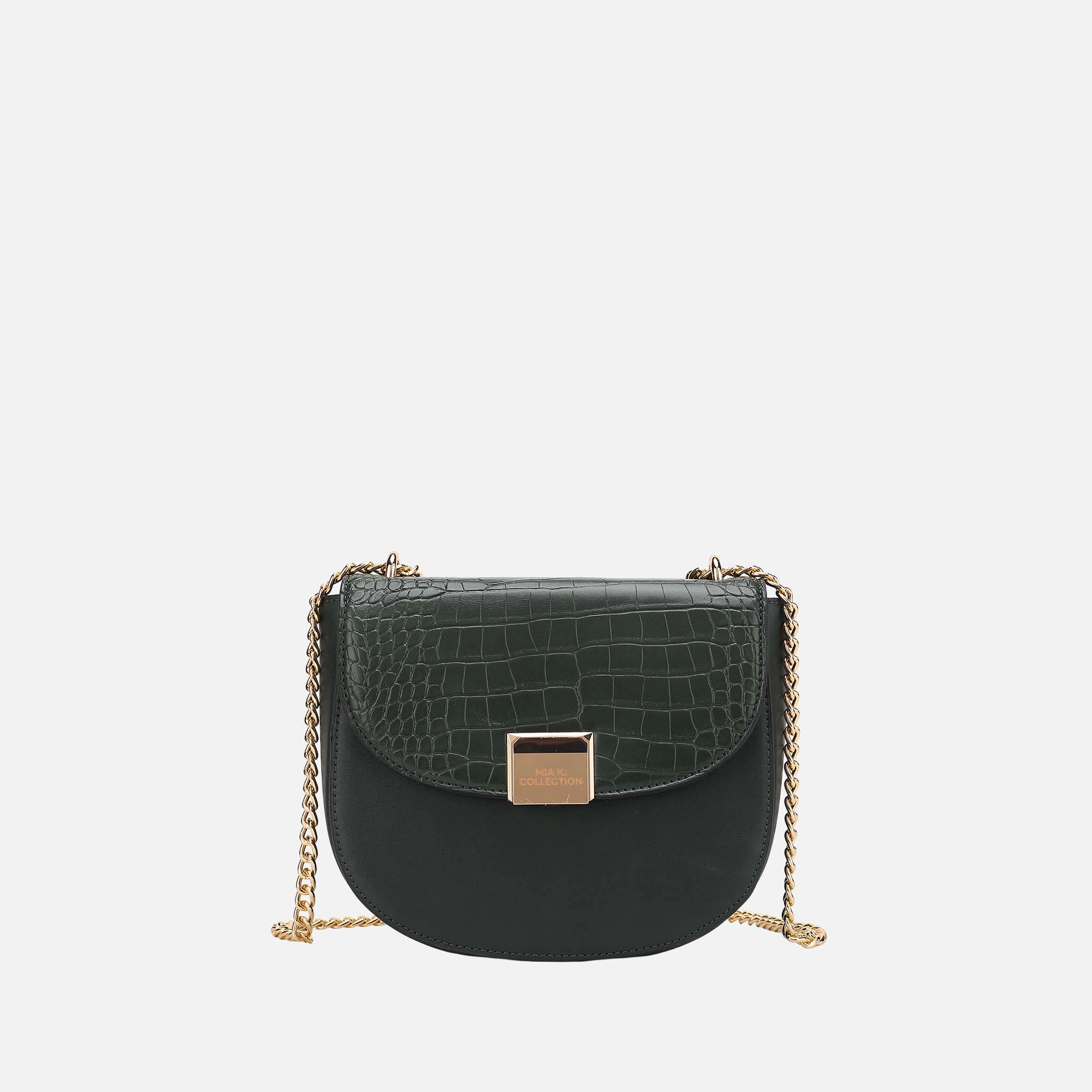 Mia K Collection Brooklyn Vegan Leather Shoulder Bag - Crocodile-Embossed Flap, Gold Chain Strap