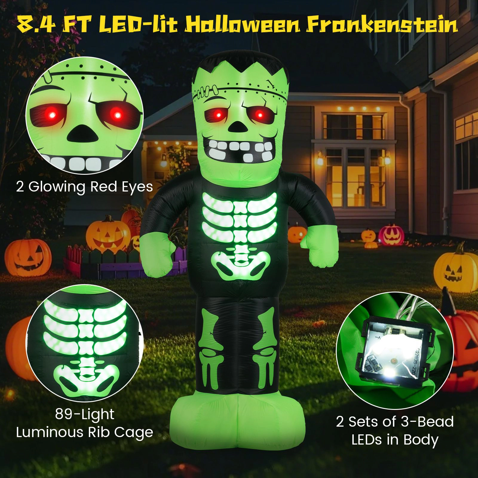 SlickBlue Outdoor Halloween Blow Up Frankenstein Yard Display with Built-In Blower