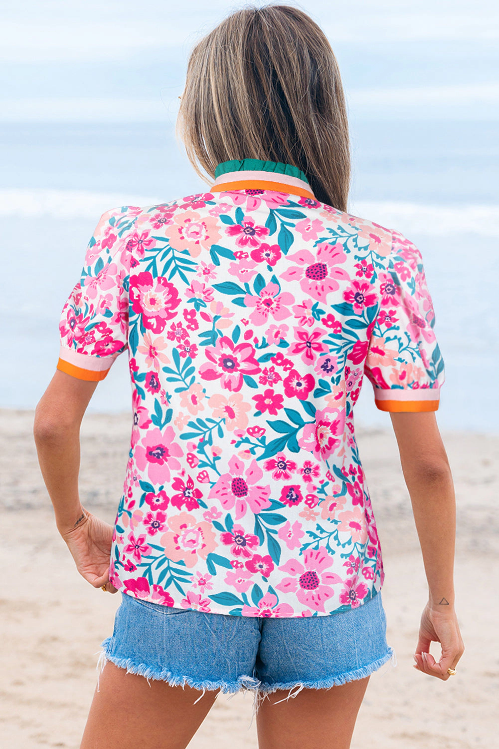 Threaded Pear Women's Gianna Floral Short Sleeve Blouse