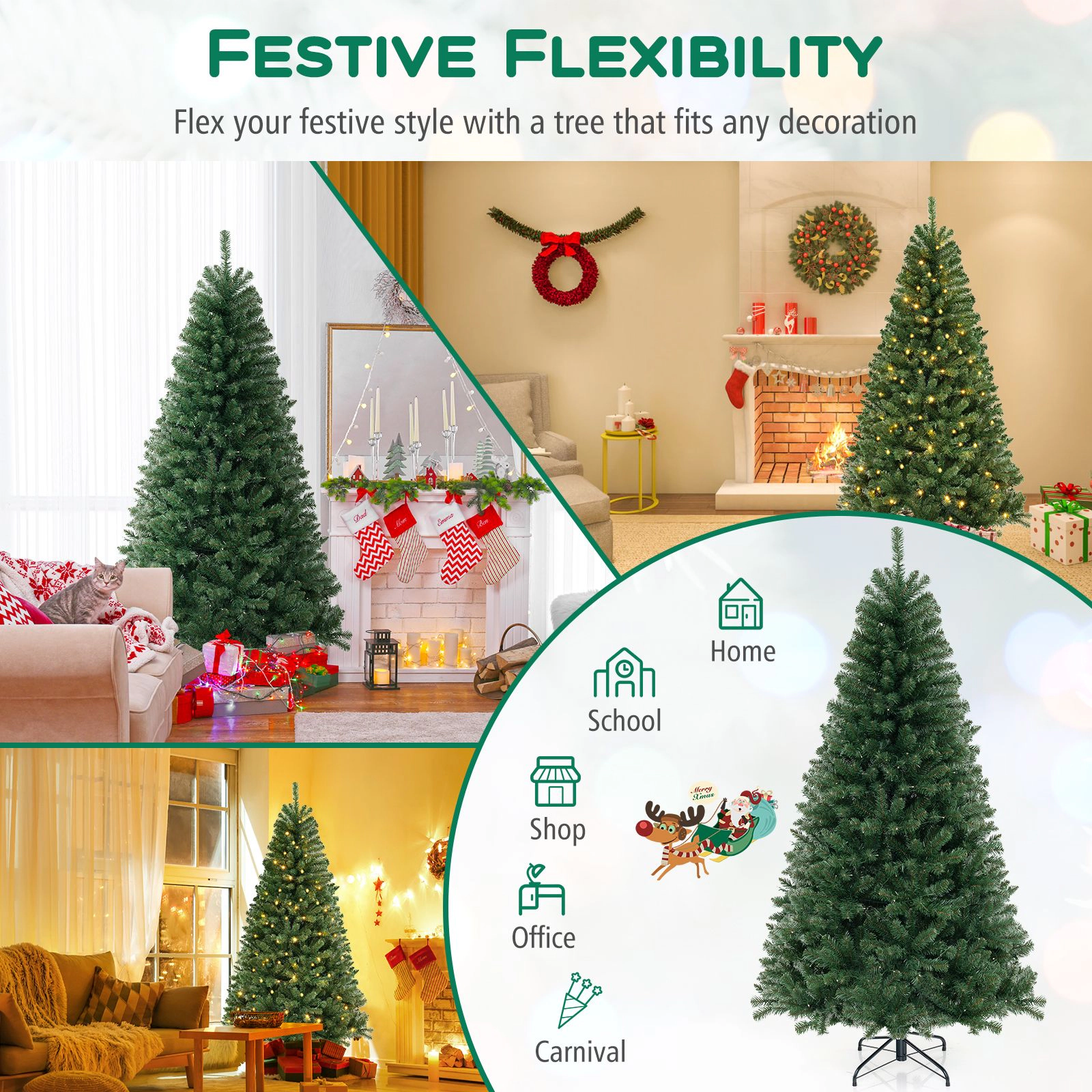 SlickBlue 7 Ft Pre-Lit Artificial Christmas Tree with 250 Warm White LED Lights