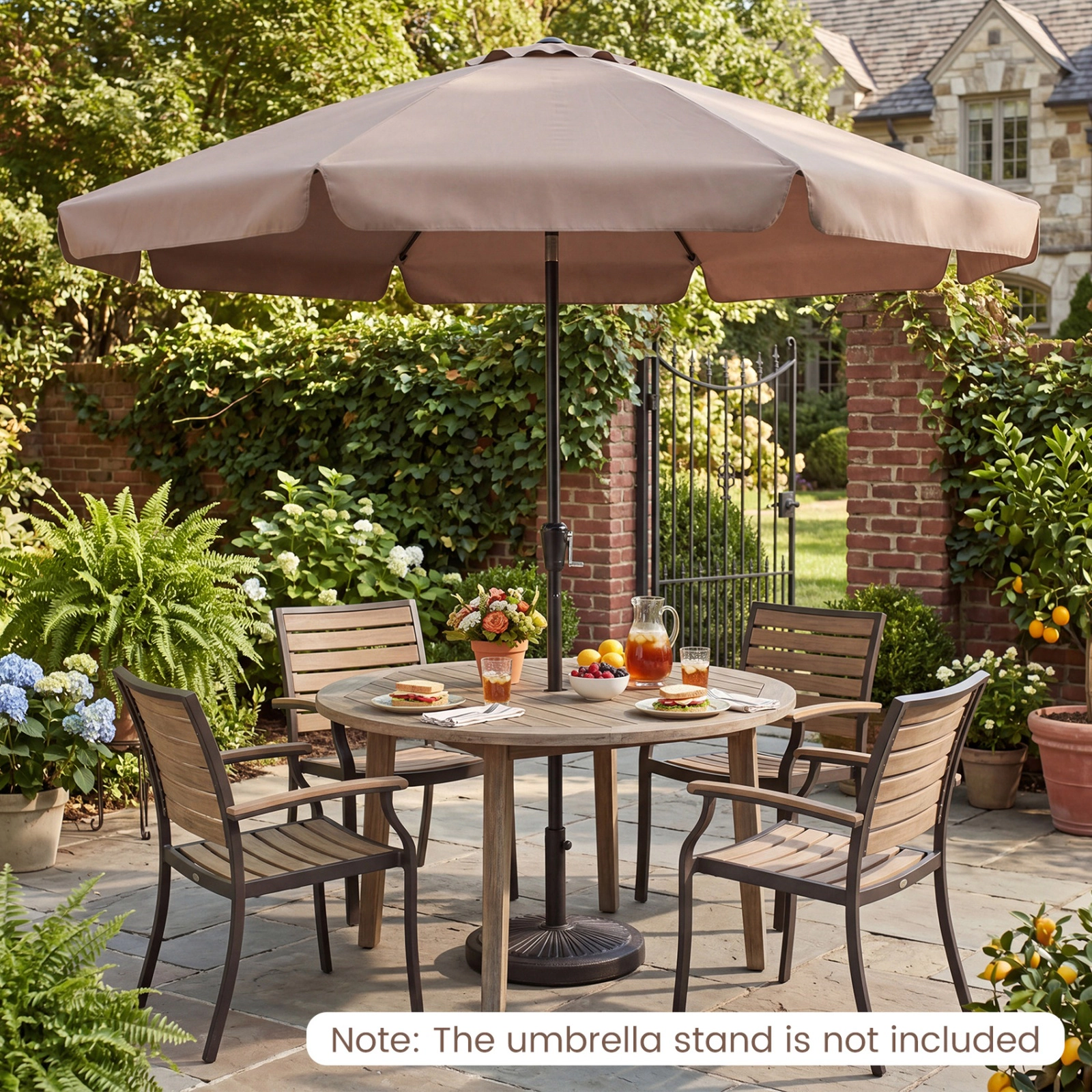 SUGIFT Brown Push Button Tilt Crank Lift and 8 Fiberglass Ribs 10 FT Scalloped Patio Umbrella