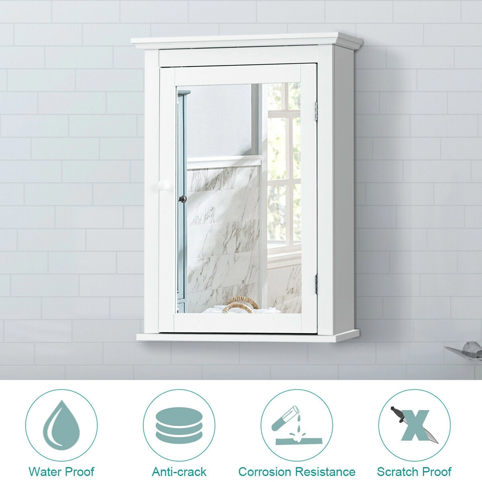 SUGIFT Wall Mounted Bathroom Mirror Medicine Cabinet with Shelf 11-lb Cabinet Capacity 6.6-lb Shelf Capacity 22