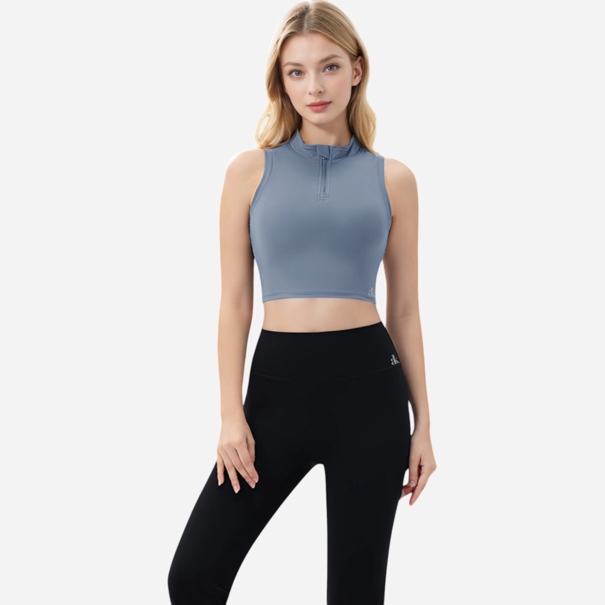 Anna-Kaci Women's Half-Zip-Up Mock Neck Crop Top with Sleeveless Design