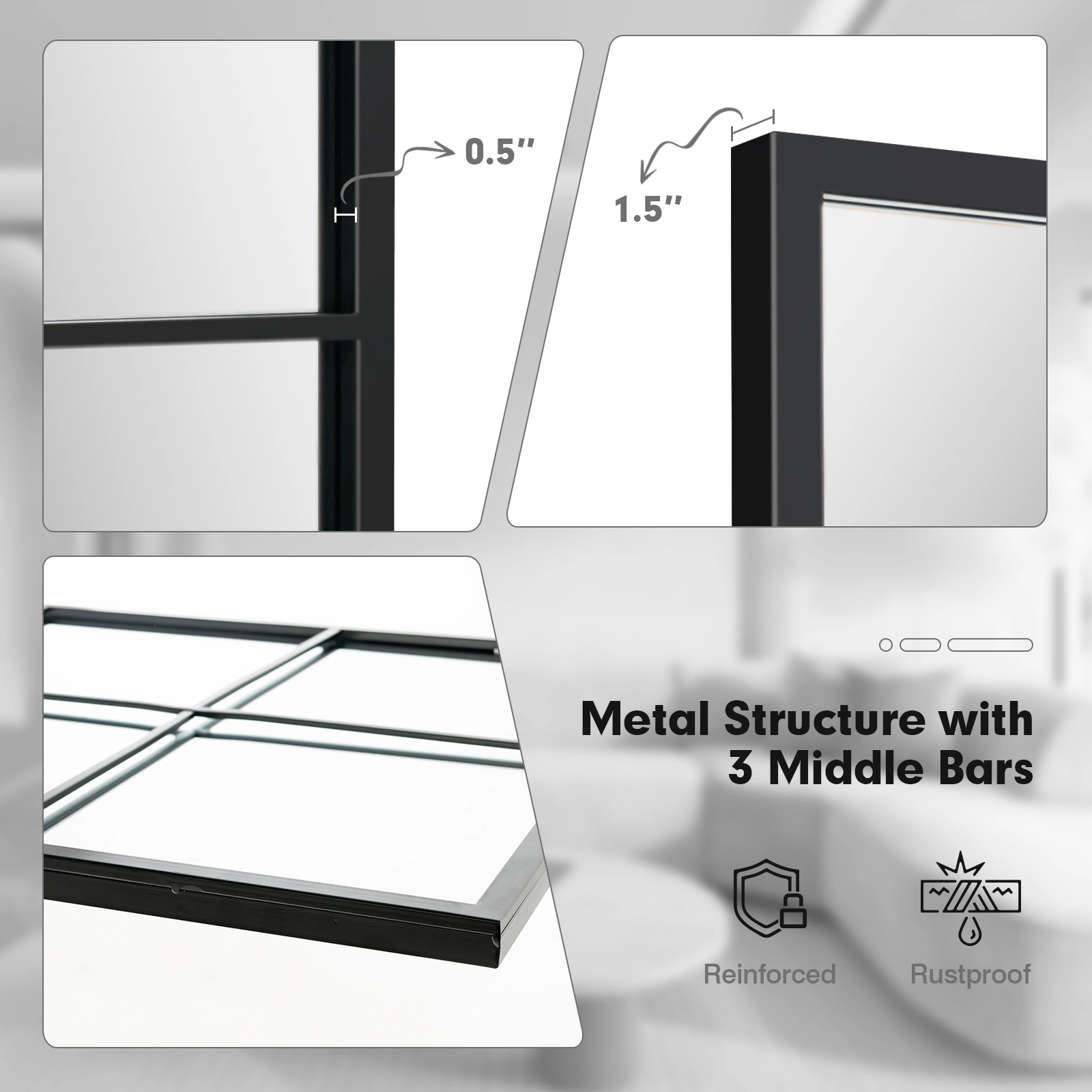SUGIFT Black 28-in x 40-in Window Pane Wall Mirror with Metal Frame and 3-Layer Rustproof Backing