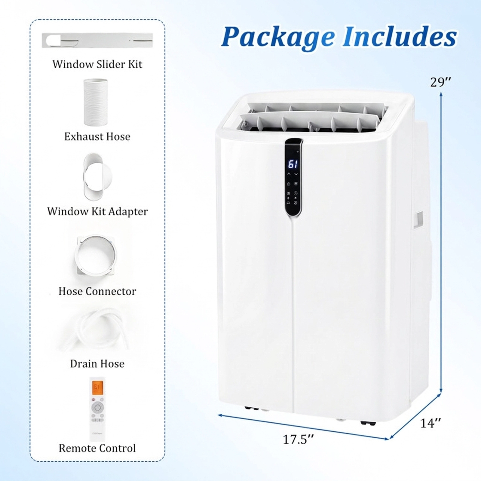 SUGIFT 14000 BTU Smart Portable Air Conditioner 47 dB for Rooms up to 750 Sq Ft White/Black