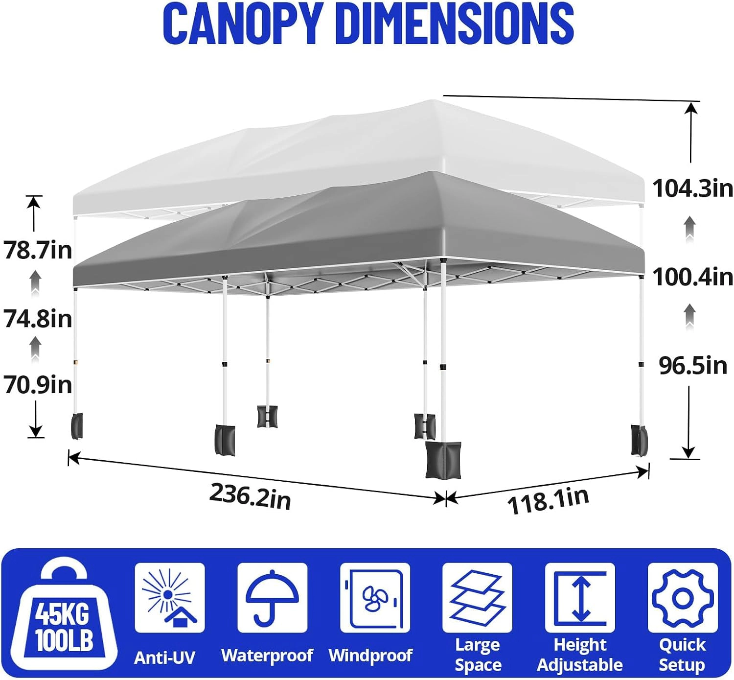 Enjyam 10x20FT Pop Up Canopy Tent, 6 Waterproof Sidewalls, 420D Oxford Fabric, UV Blocking, 3 Heights for Outdoor Events
