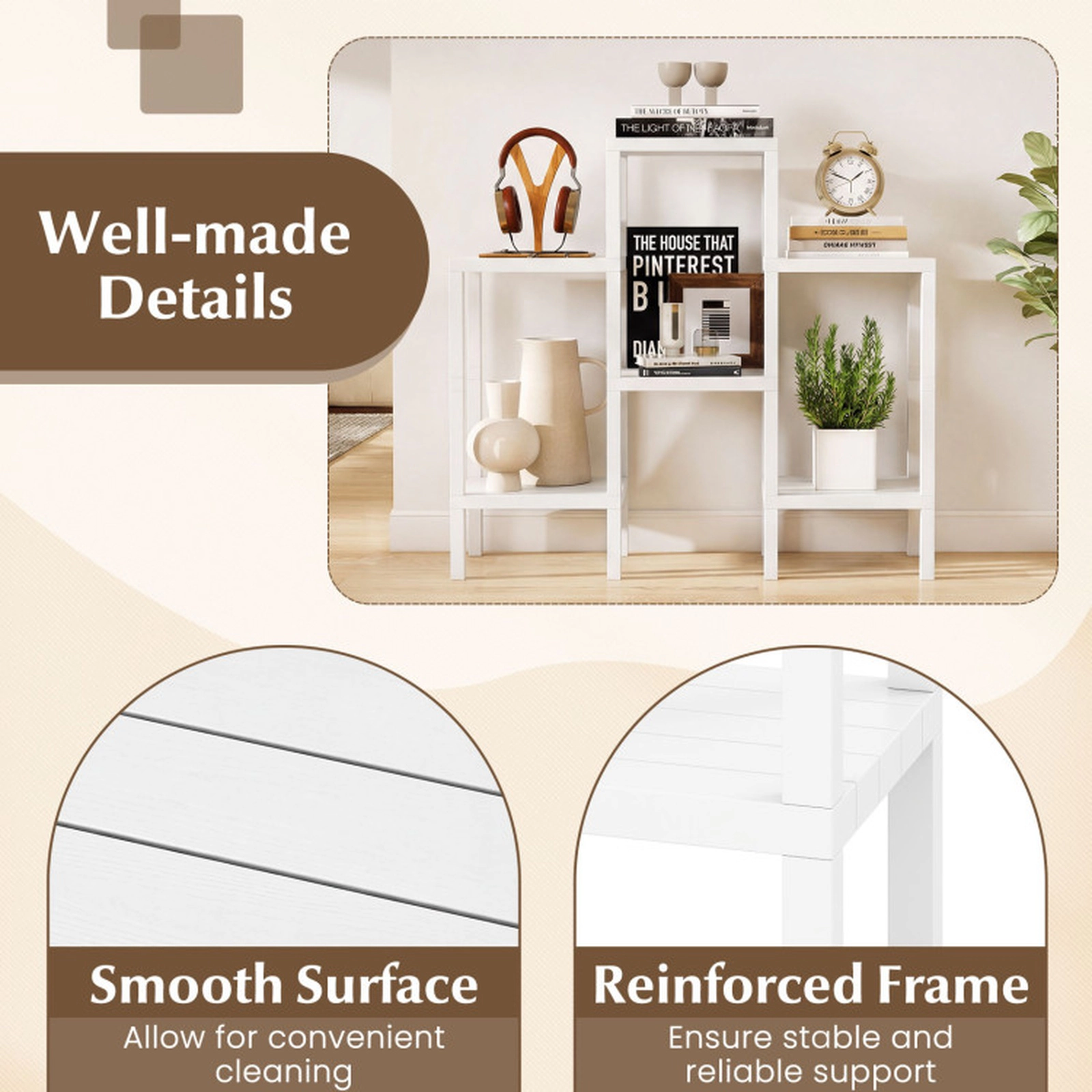 SUGIFT 6-Tier Plastic Modular Storage Shelves White for Living Room and Kitchen