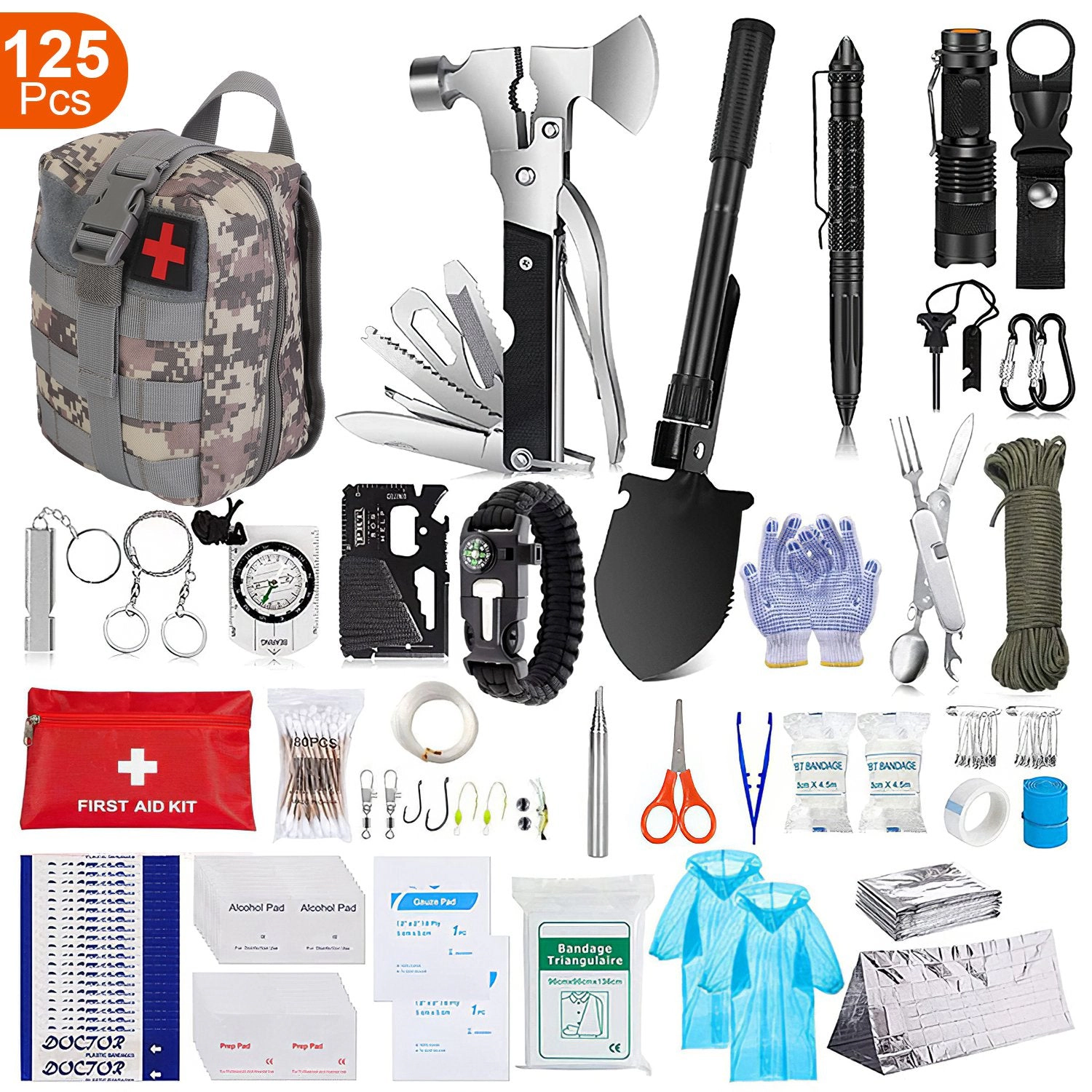 GBruno 125-Piece Survival Kit With First Aid Supplies