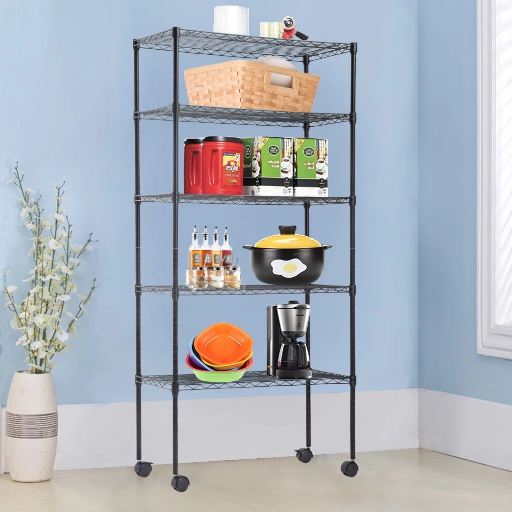 Flynama 14-inch W x 30-inch D x 60-inch H-Shelf Adjustable Standing Garage Shelves Shelving Unit with Wheels Black