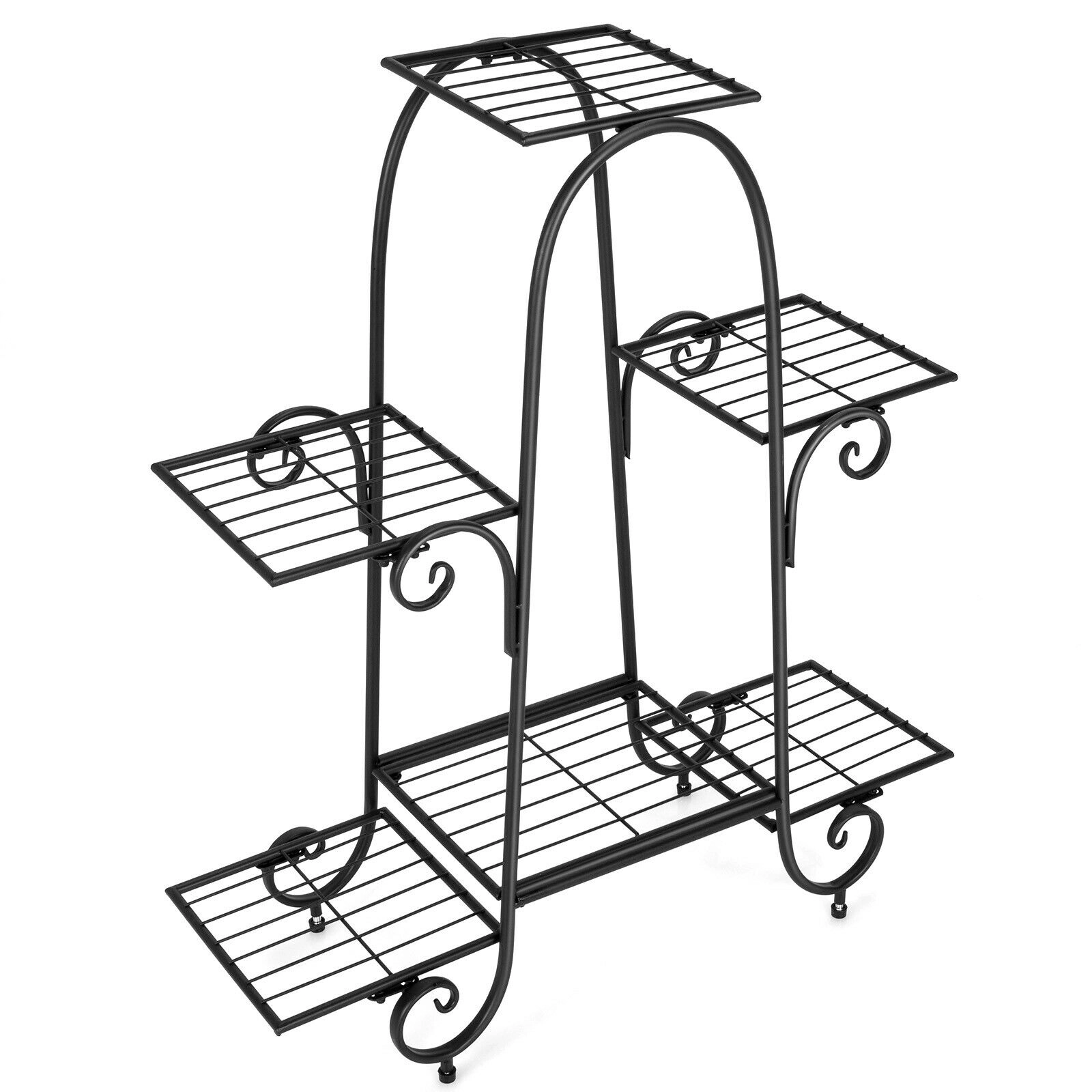 Slickblue Black Metal 6 Tier Plant Rack Square Tray Shelf Stand for Indoor Outdoor Use
