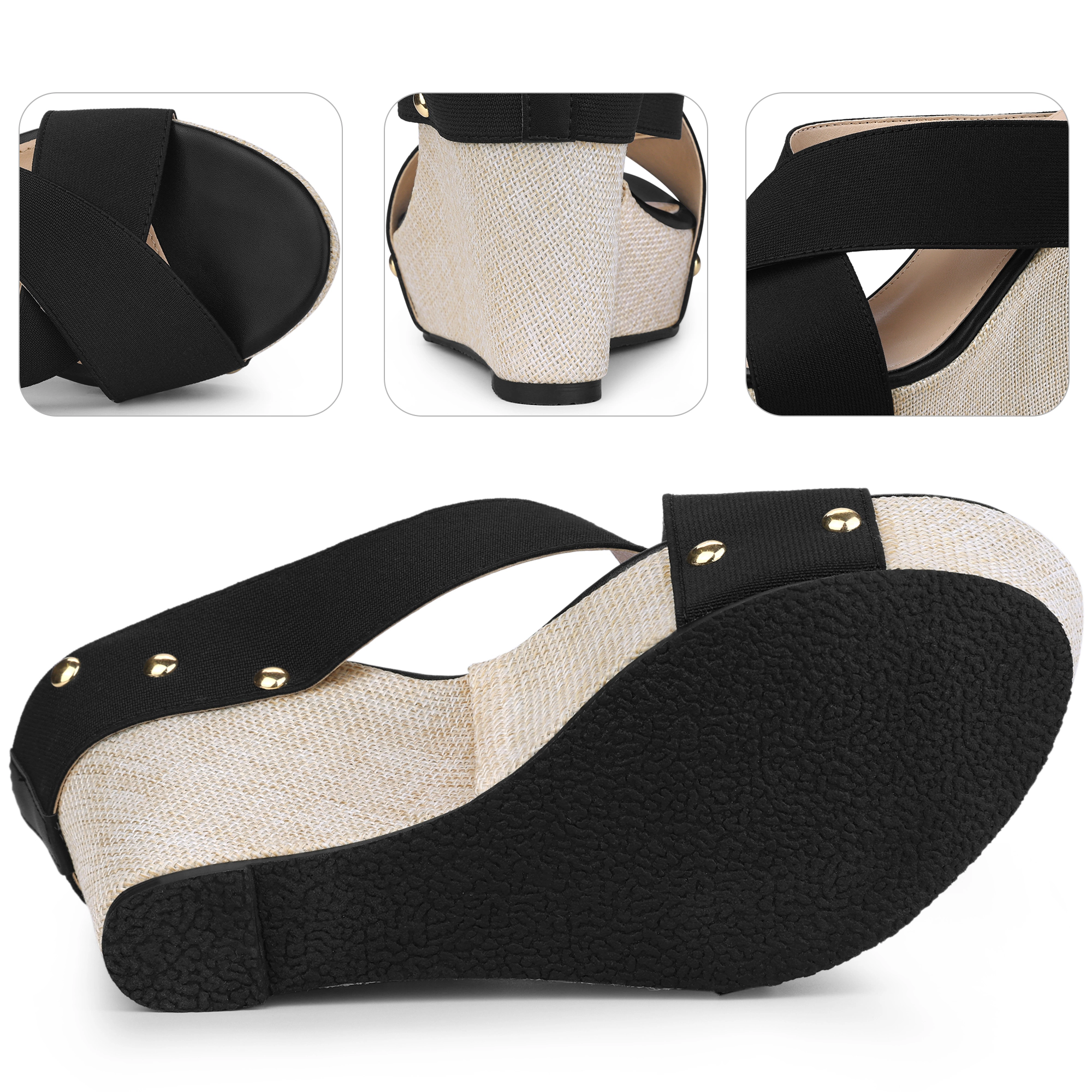 BLISSFUL STEP Women's Open Toe Platform Linen Slide Wedge Sandals