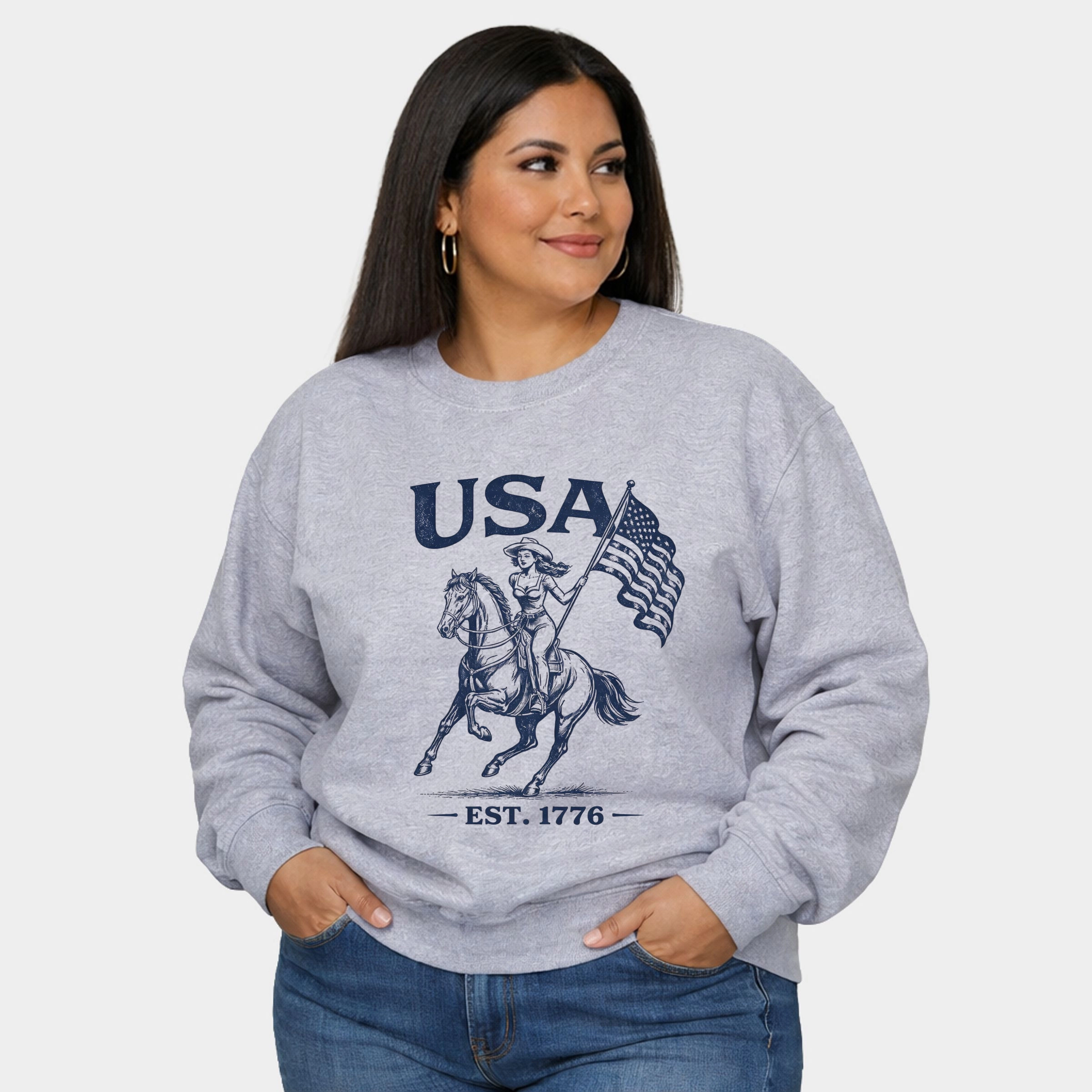 Simply Sage Market - USA Cowgirl Flag  Women's Plus Sized Graphic Sweatshirt