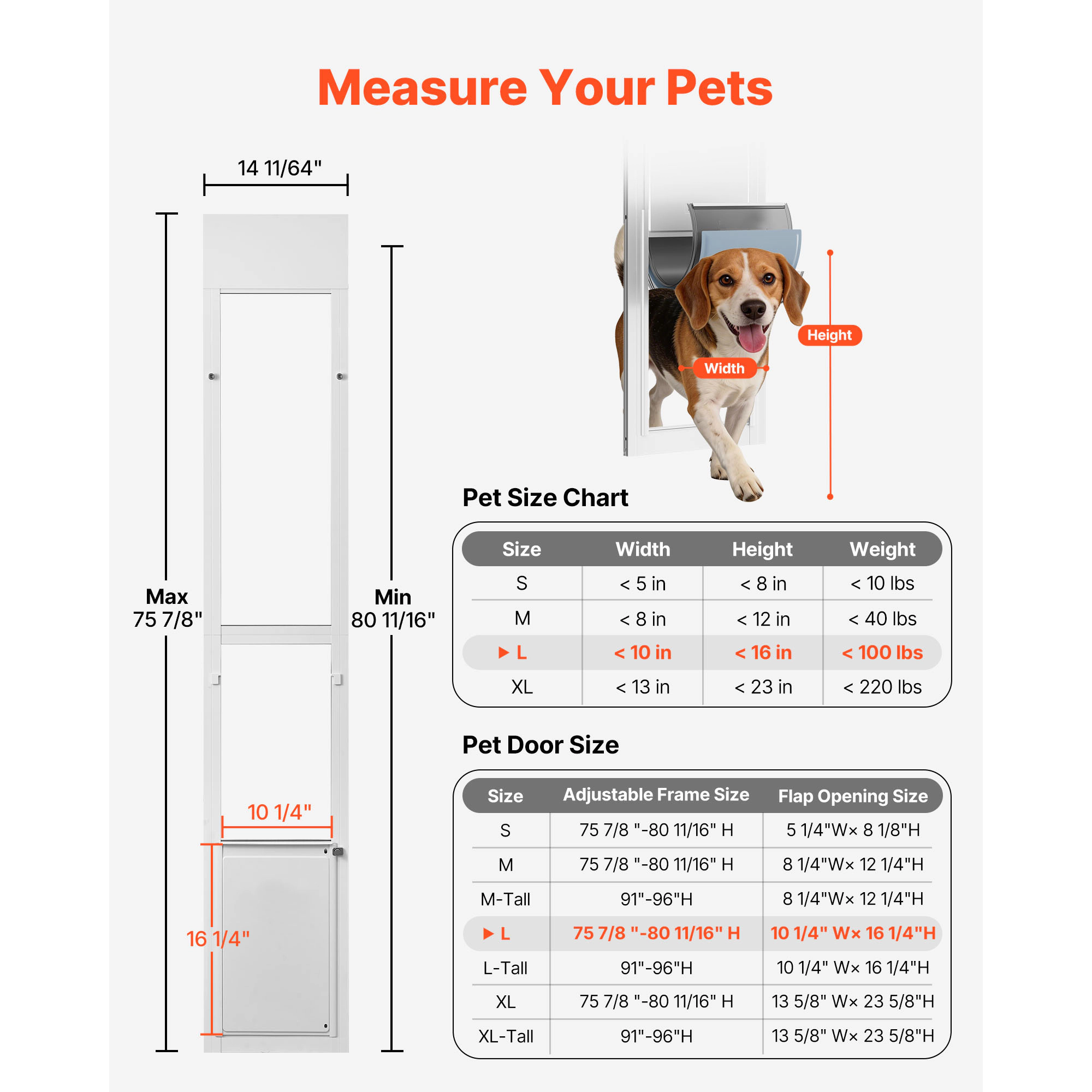 HONGGE Sliding Glass Dog Door for Large Dogs up to 100 lbs, Rotating Hinge, Triple-Layer Insulated Flap