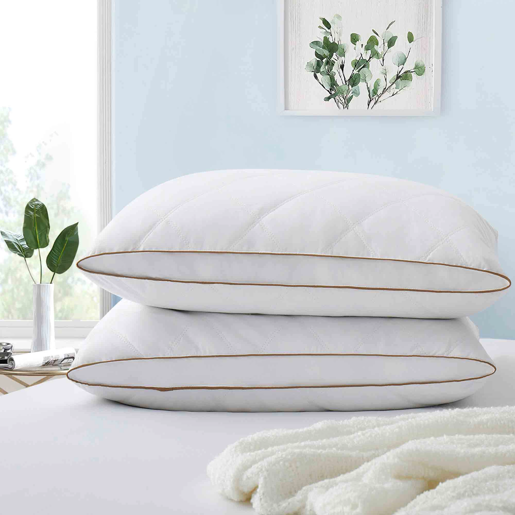 PEACENEST Oval Diamond Quilted High Loft Goose Feather Pillow Set