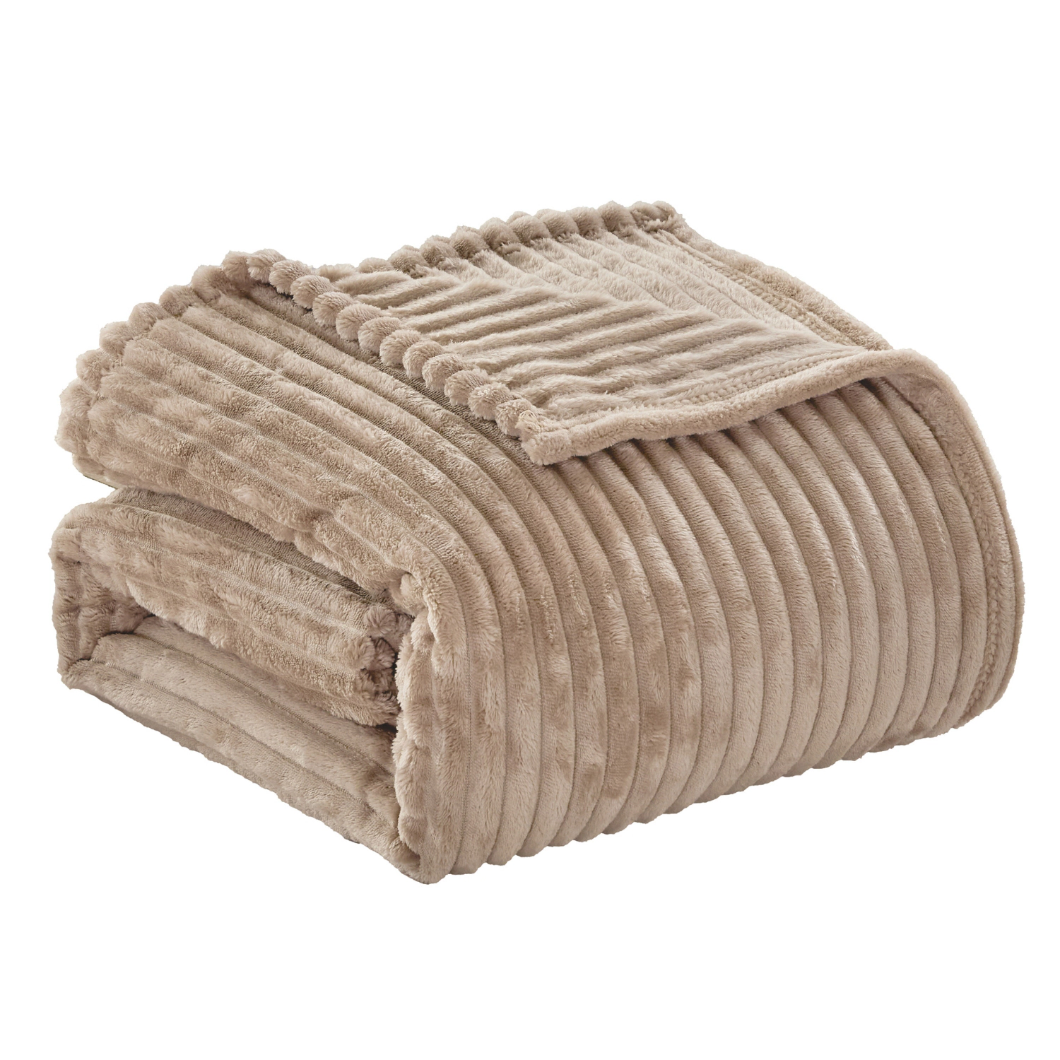 Plazatex Striata Lined Oversized All Season 100% Polyester Blanket Queen 90" x 90" Taupe