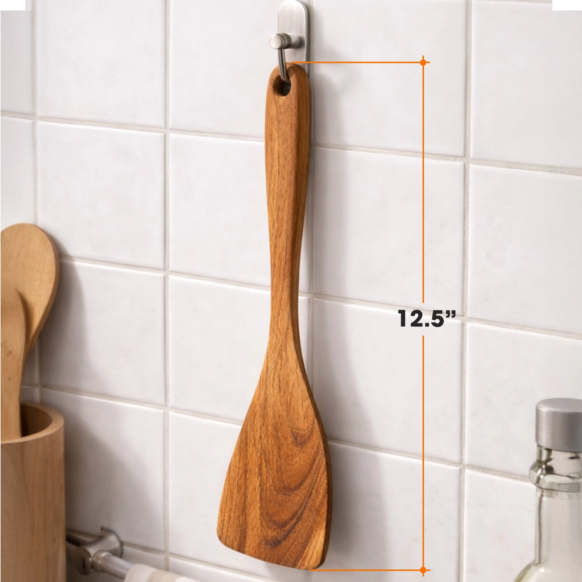 Cheer Collection Teak Wood Frying Spatula for Nonstick Pans with Wide Flat Turning Head