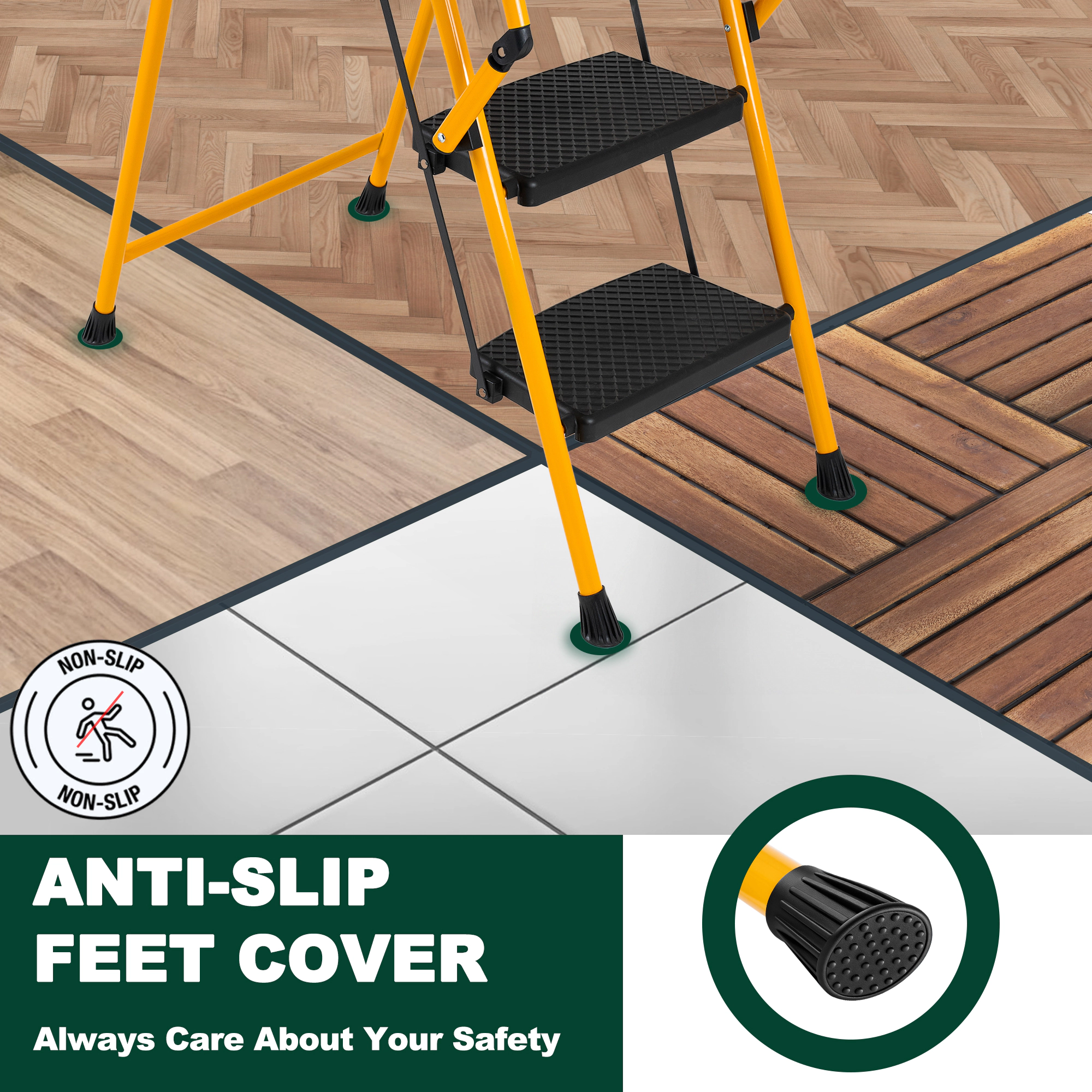 Flynama 4 Step Ladder - 500lb Capacity Steel Foldable Step Stool (Yellow)