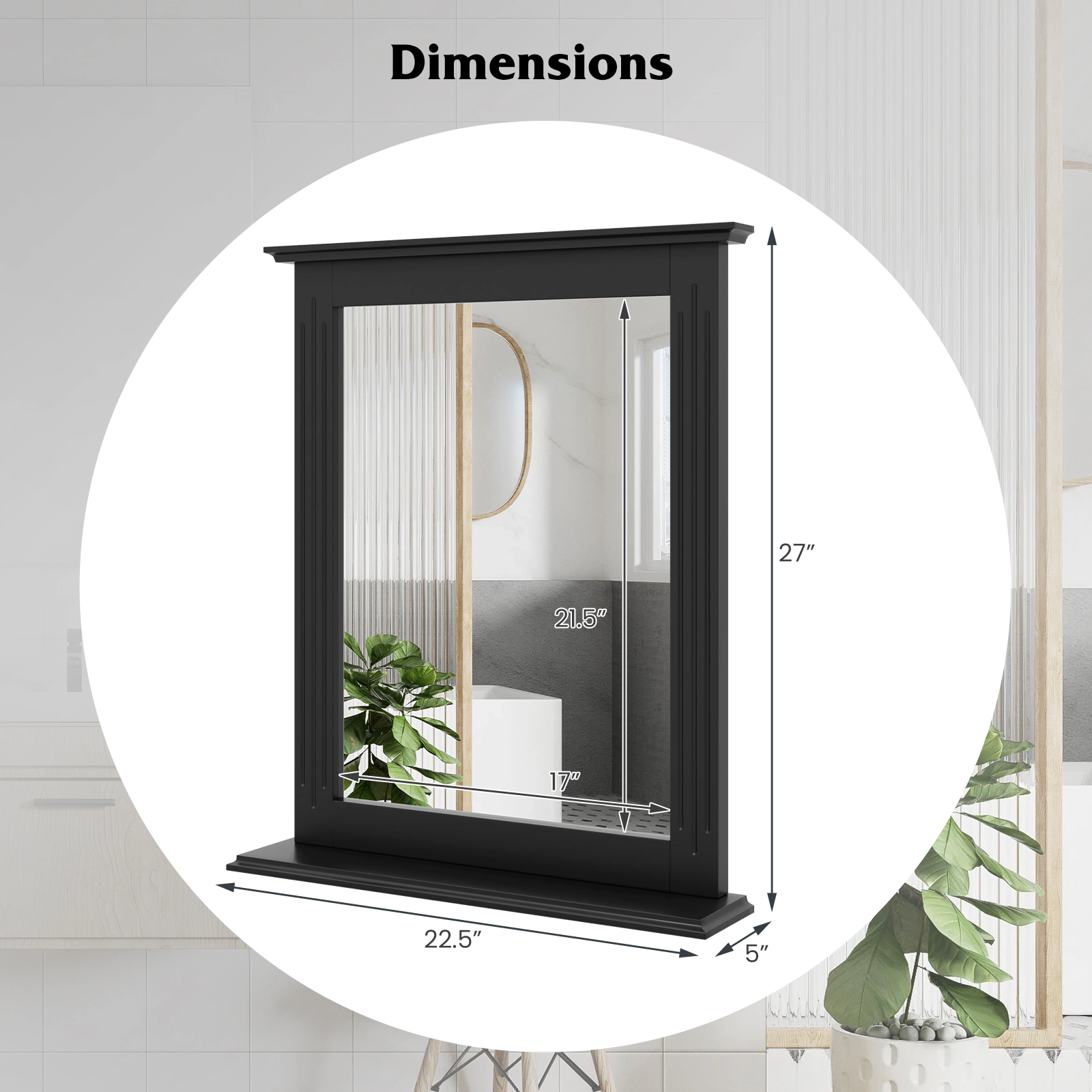 SUGIFT Wall-Mounted Vanity Mirror Black with Storage Shelf for Bathroom