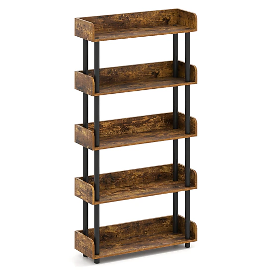 LJG 5-Tier Open Bookcase with Industrial Storage Unit