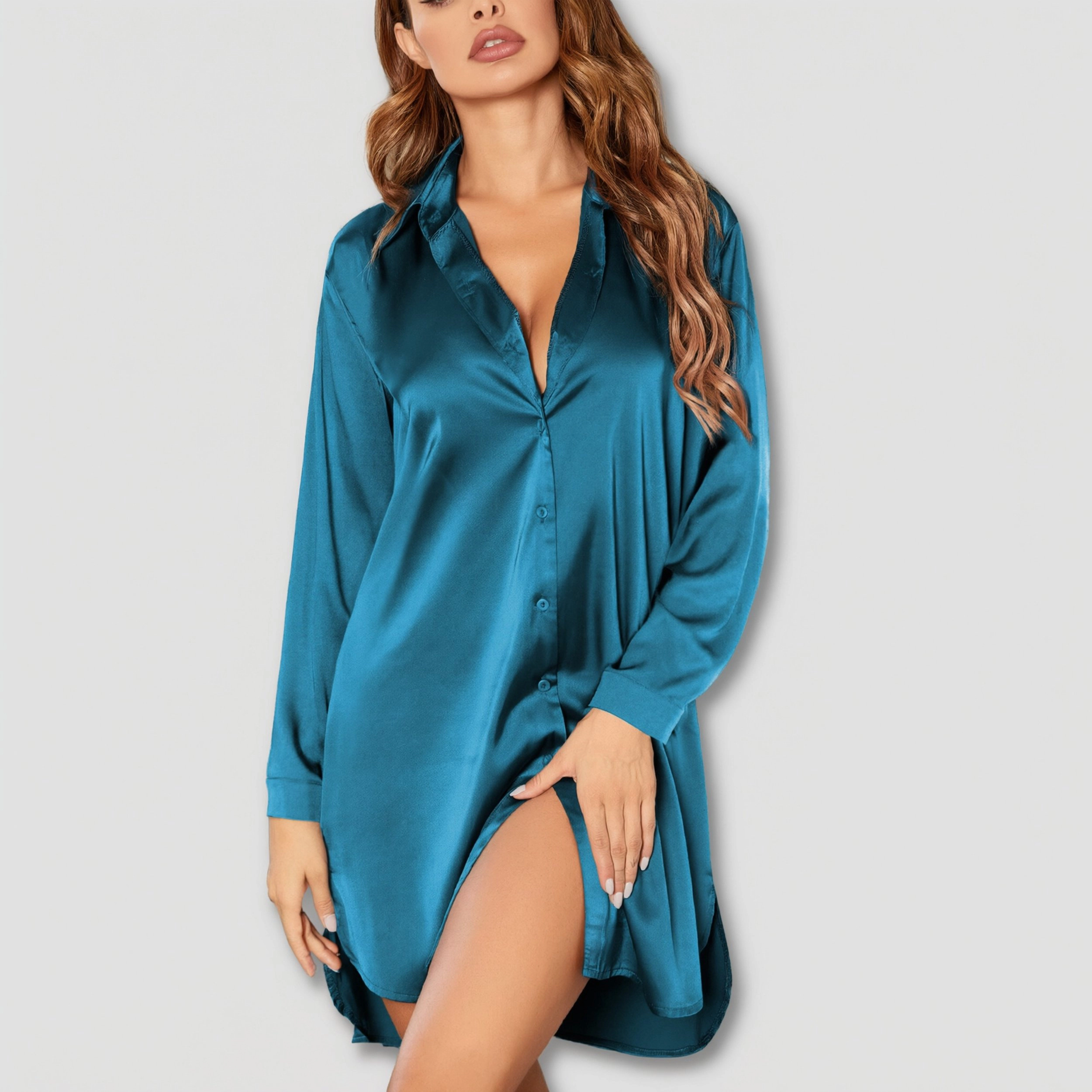 Ekouaer Silk Nightgown for Women Button Down Night Shirt Sleepwear V Neck Long Sleeve Sleepshirts