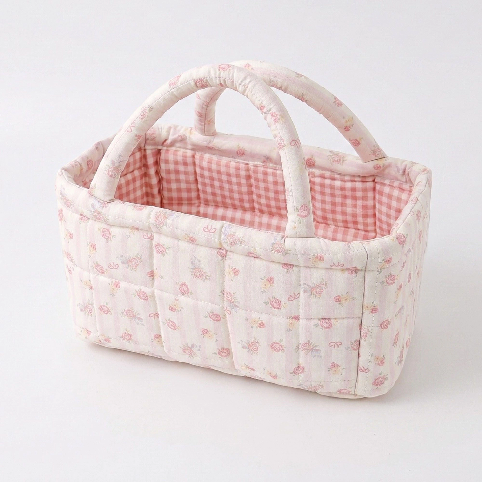 Alilang Women Floral Quilted Storage Basket Tote with Padded Handles