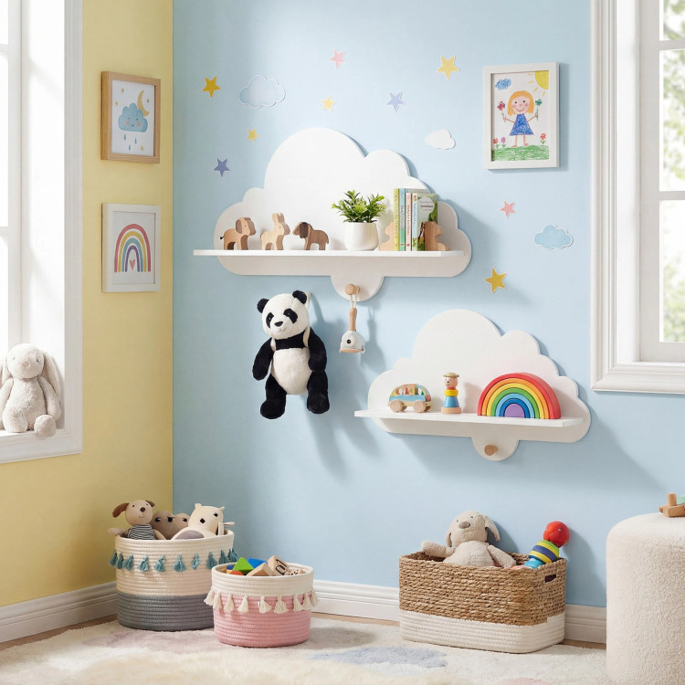 Hivvago 2 Pieces Floating Cloud Shelves Wall Mounted Storage Display Rack