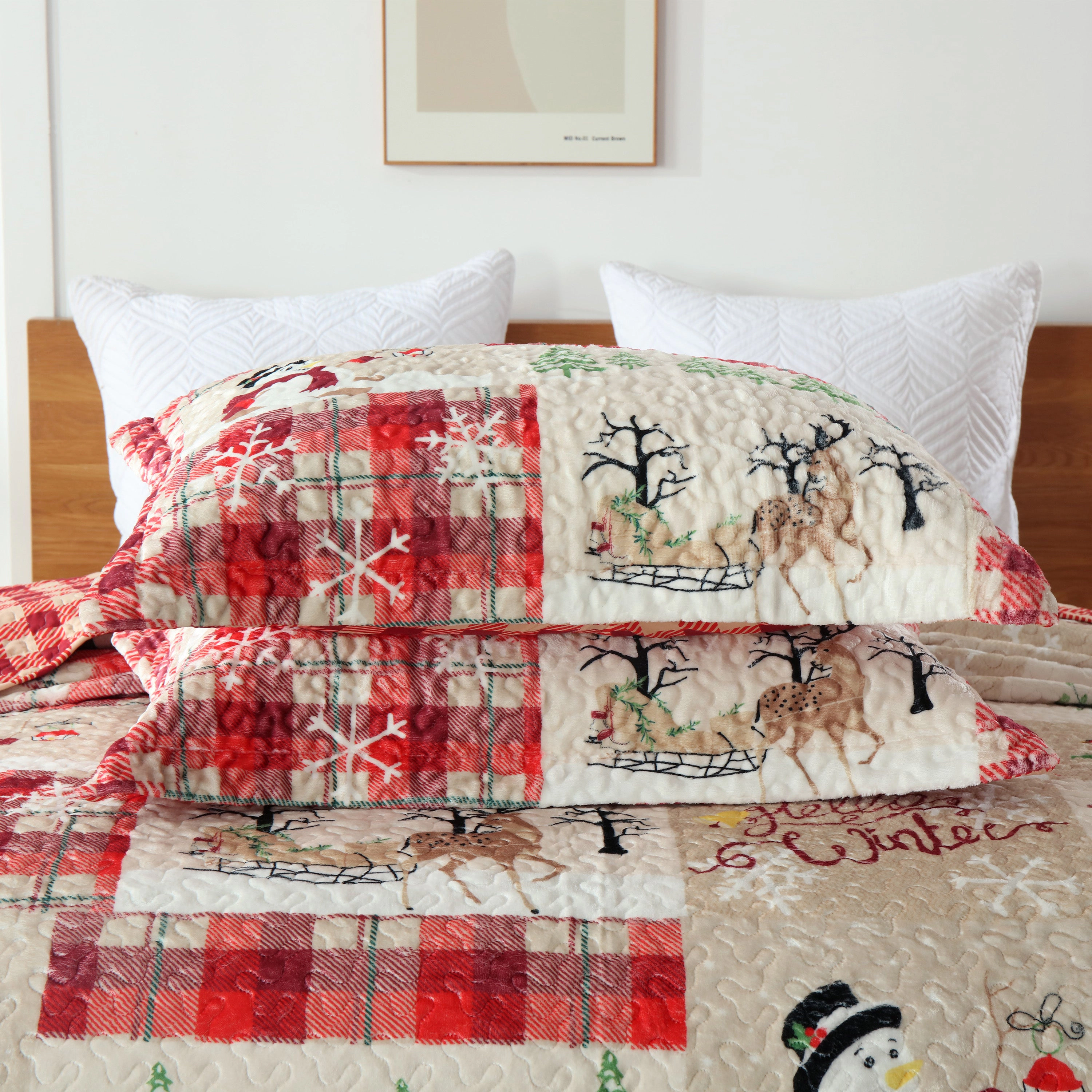 MarCielo 3 Piece Velvet Christmas Quilt Bedspread Set,Holiday Bedding
