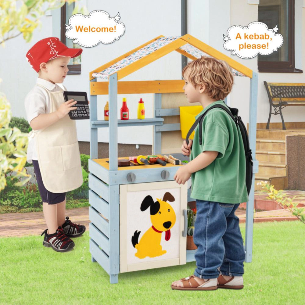 Hivvago 2 In 1 Wooden Mud Kitchen With Removable Water Box  And Storage Bag-Gray