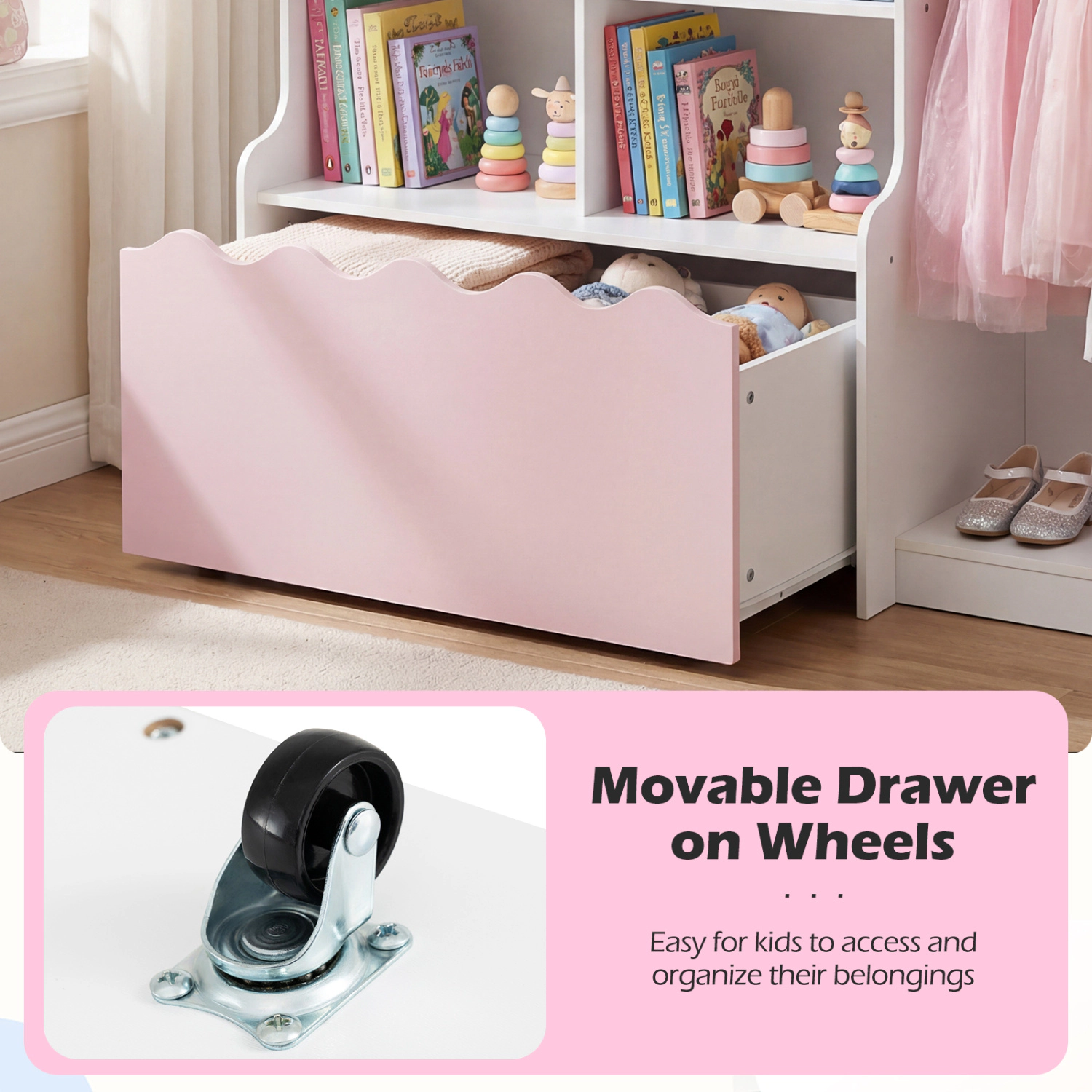 Hivvago Kids Toy Storage Organizer Children Dress up Closet Wardrobe with Clothing Rack
