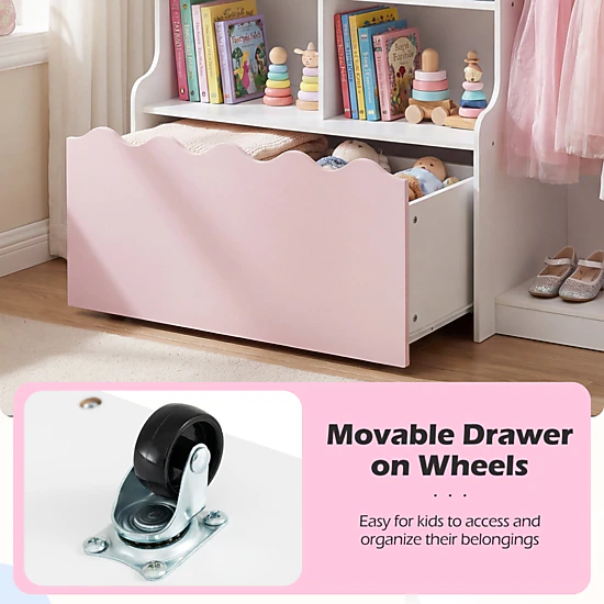 Hivvago Children's Toy Organizer Cabinet with Dress Up Clothing Rack