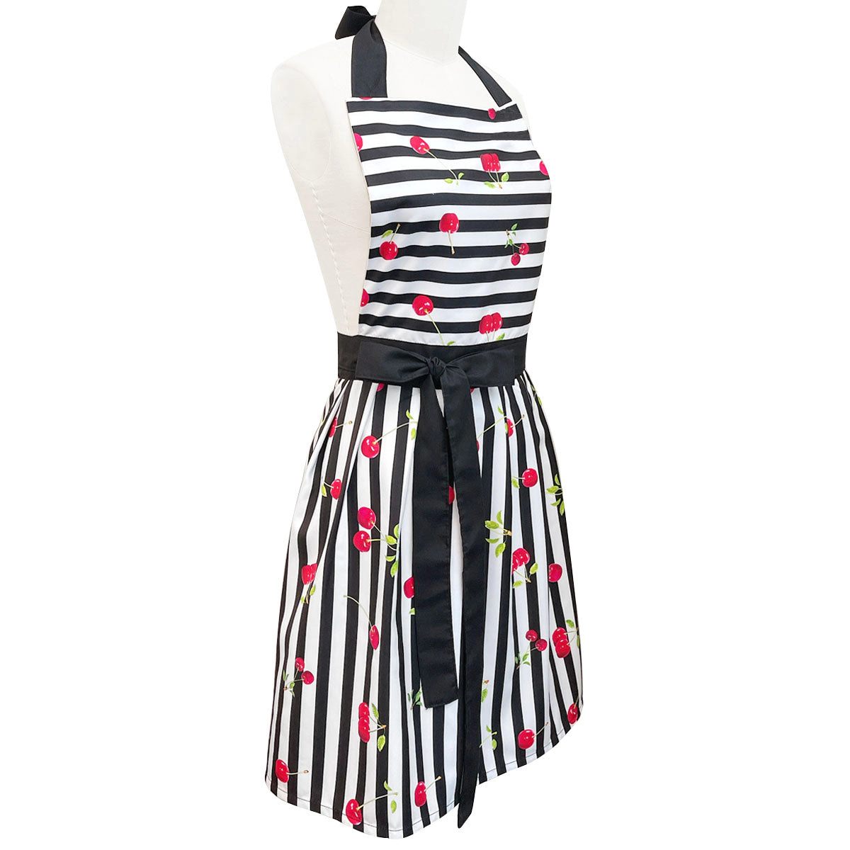 Wrapables Women's Cherries and Stripes Flirty Apron, Mother's Day Gift