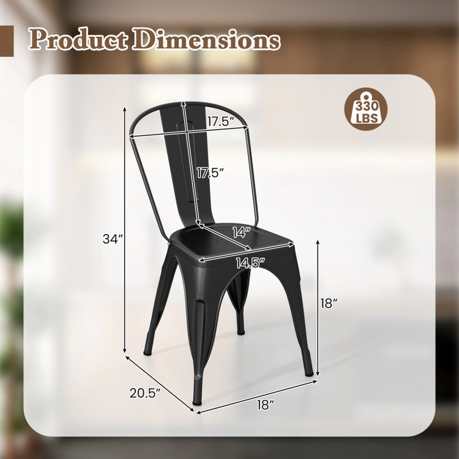 SUGIFT Metal Stackable Removable Backrest and X-Shaped Base Set of 4 Dining Chairs