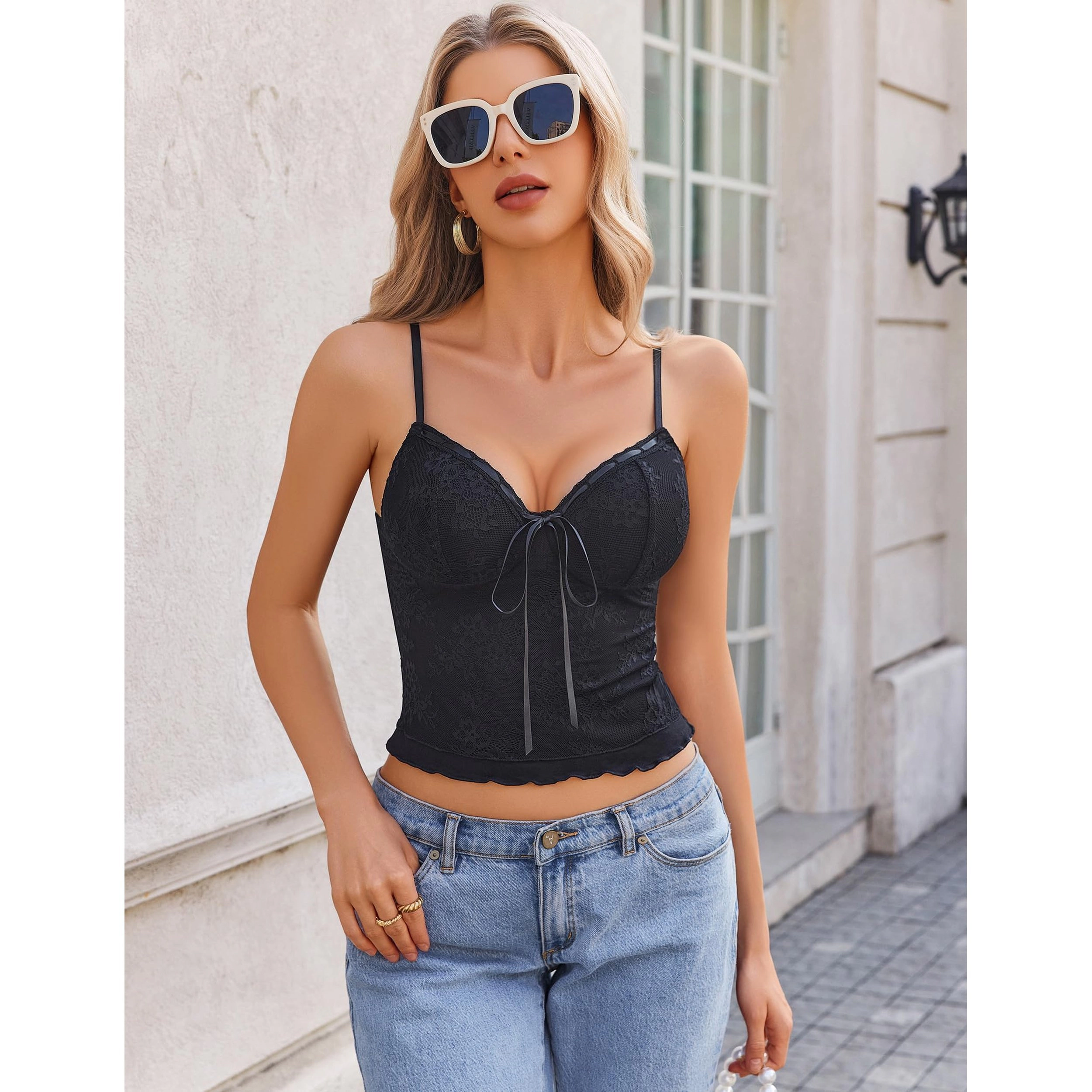Avidlove Women's Lace Spaghetti Strap Cami Bralette Tank Top