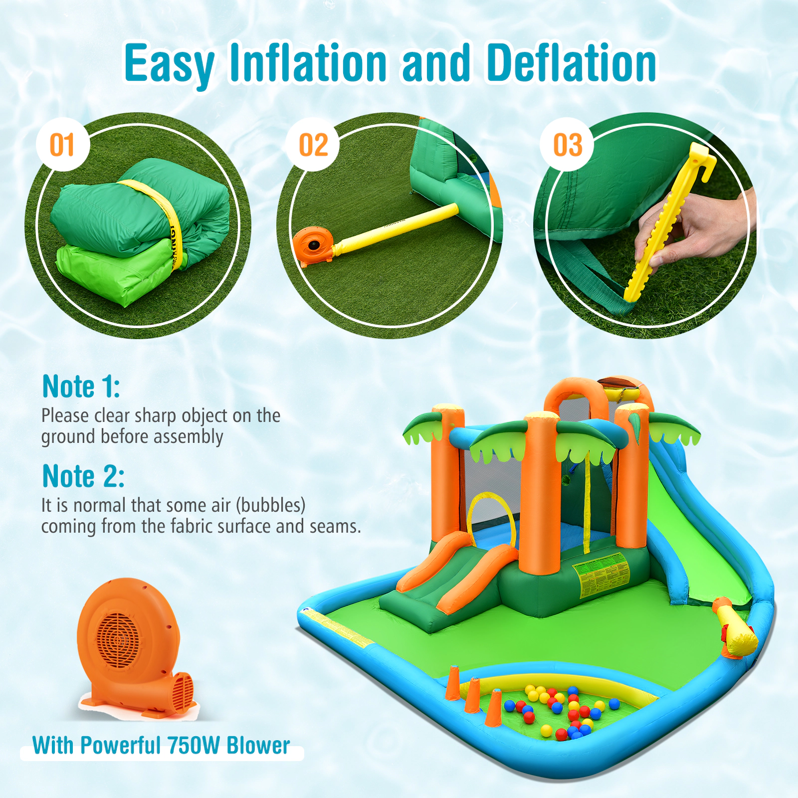 Hivvago 7-in-1 Inflatable Water Slide Park with Trampoline Climbing and 680W Blower