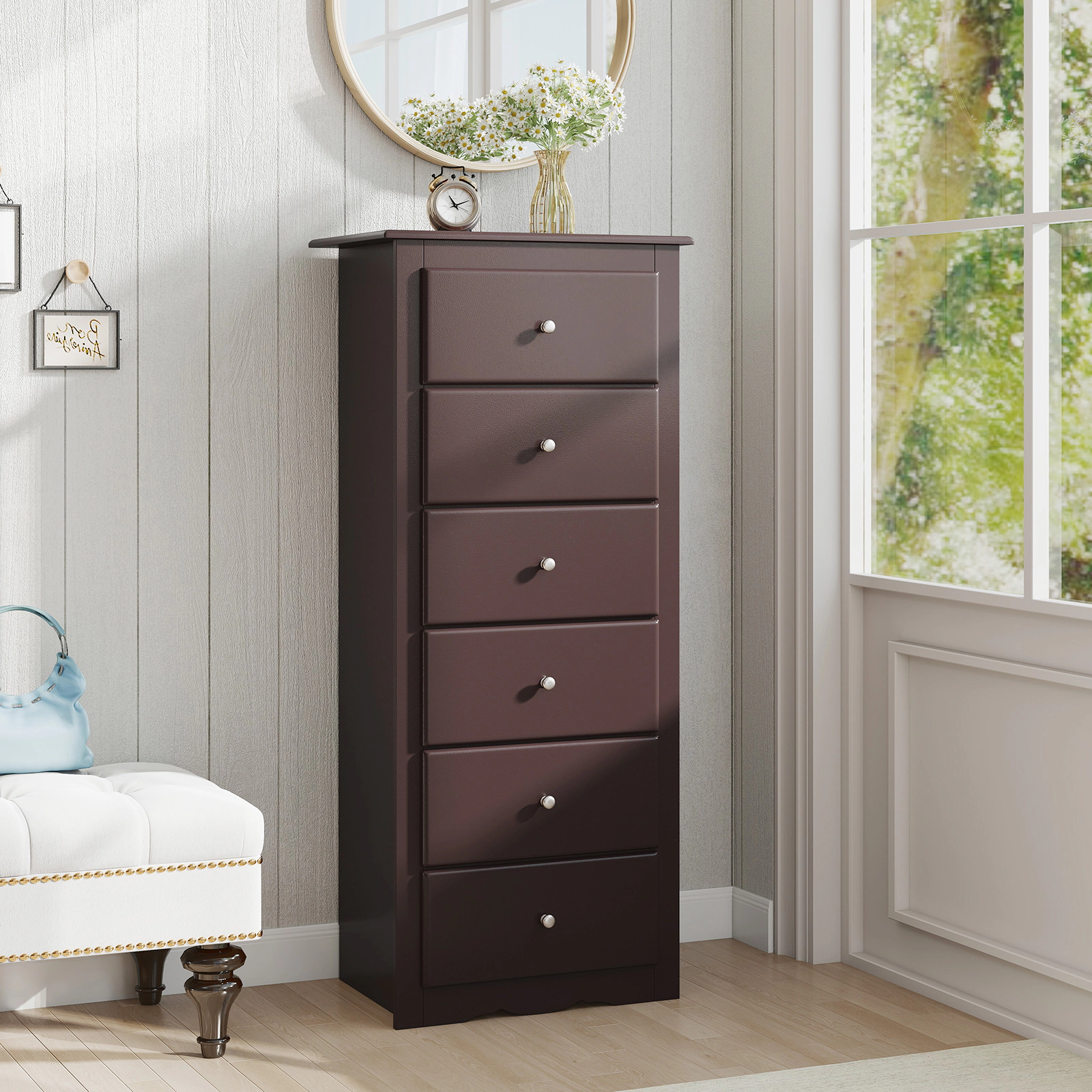SUGIFT Bedroom Clothes Storage 6-Drawer Tall Chest Dresser