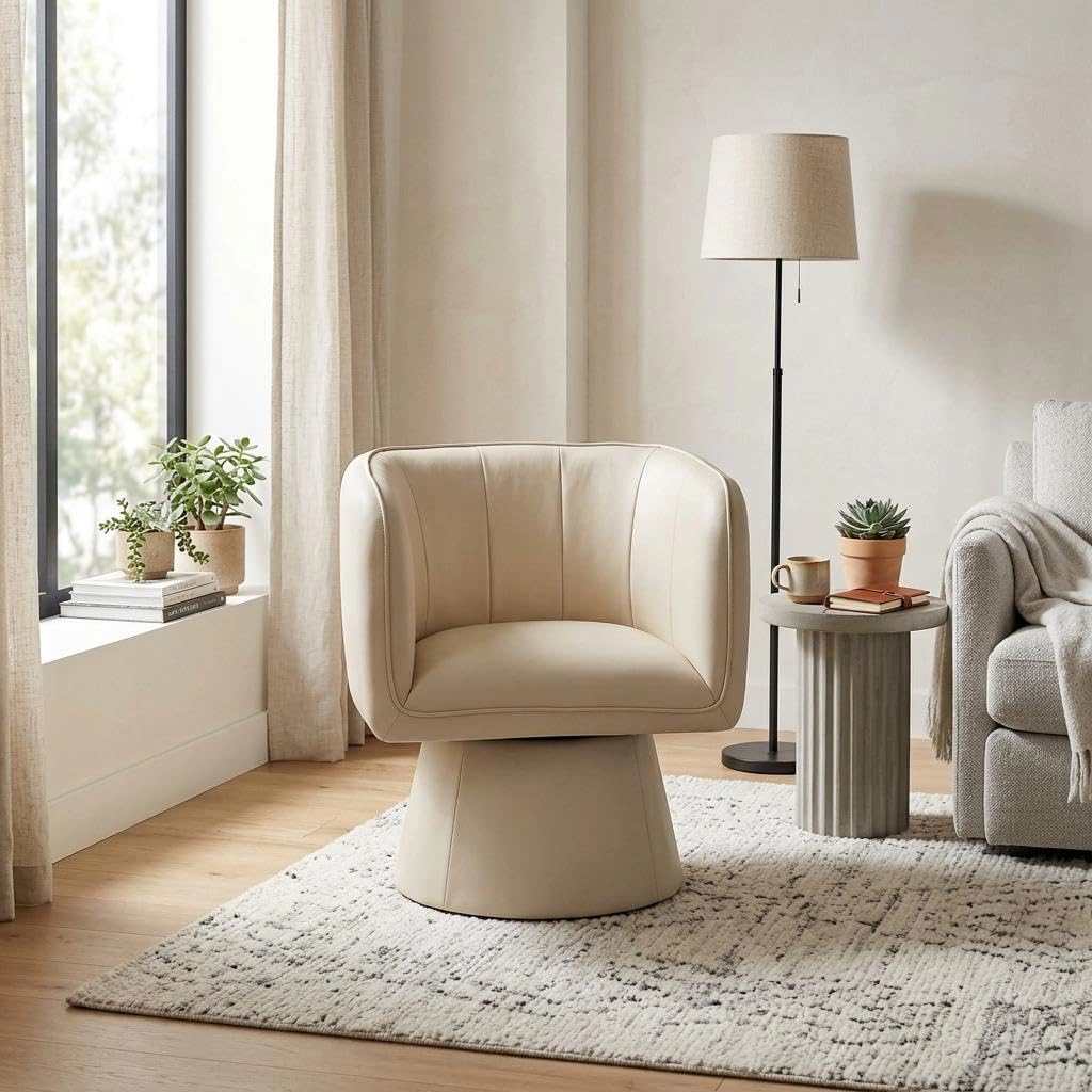 BebreezChic Modern Square 360 Swivel Upholstered Living Room Bedroom Armchair Accent Chair