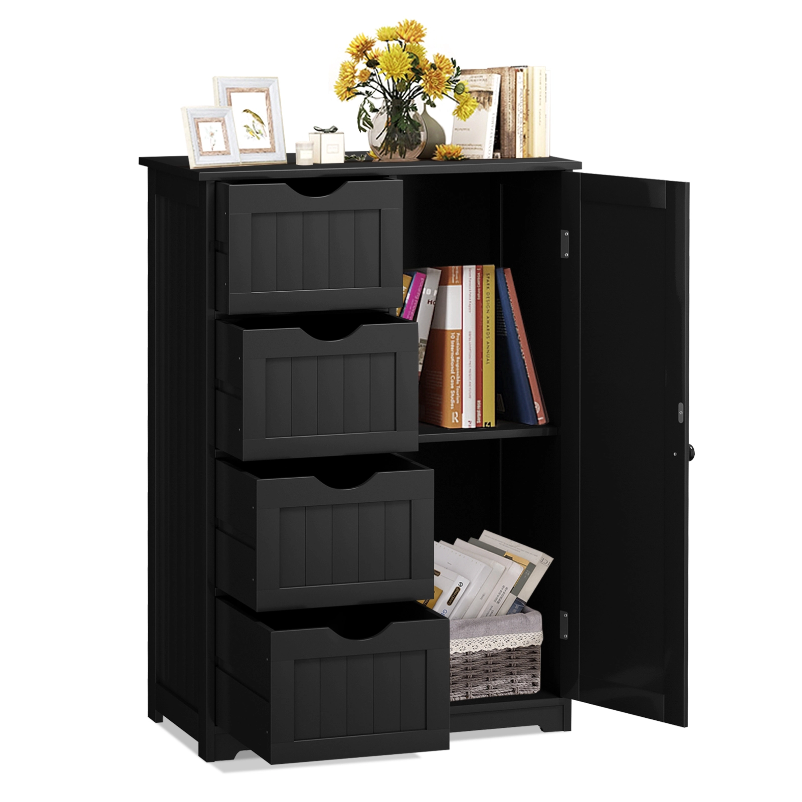 Glintex 4-Drawer Bathroom Cabinet with Side Compartment and 143-Lb Capacity