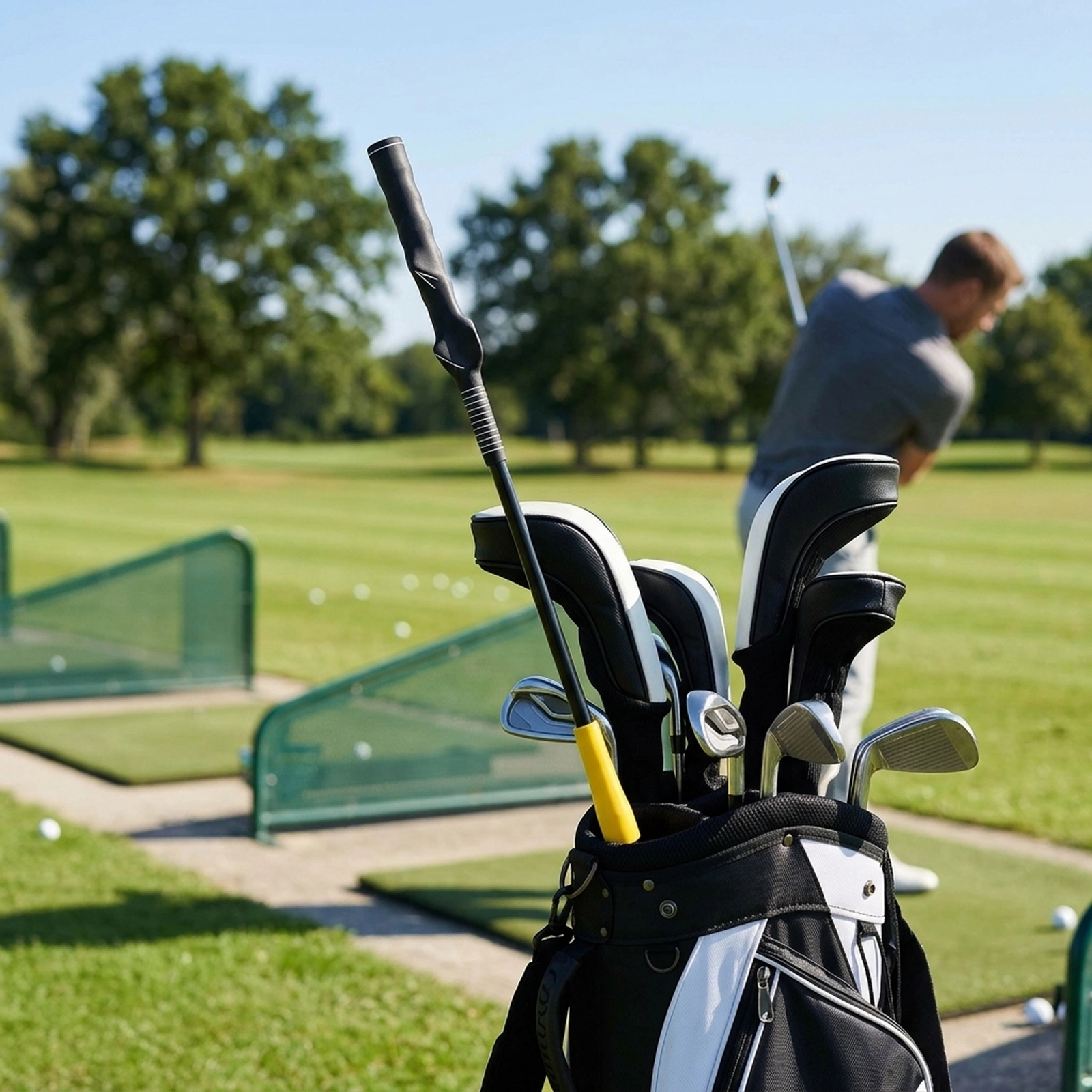 31.5-in Golf Swing Trainer Aid 2.7-in Weighted Ball Head Fiberglass Shaft Ergonomic Grip Right-Handed Yellow