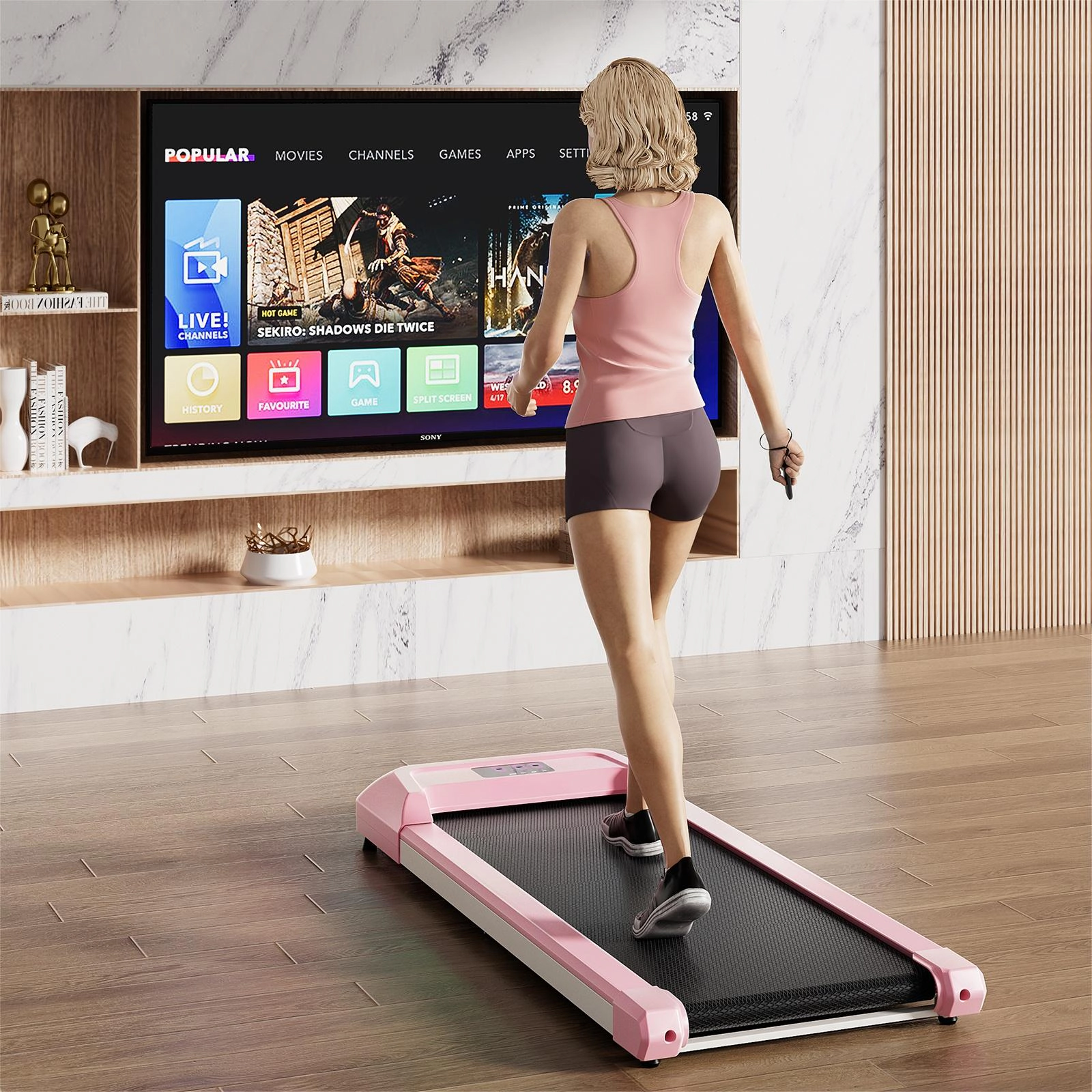 SUGIFT Pink 2.25-HP 265-lb Capacity 6-in Slim Incline Walking Pad with LED Display and Remote Control