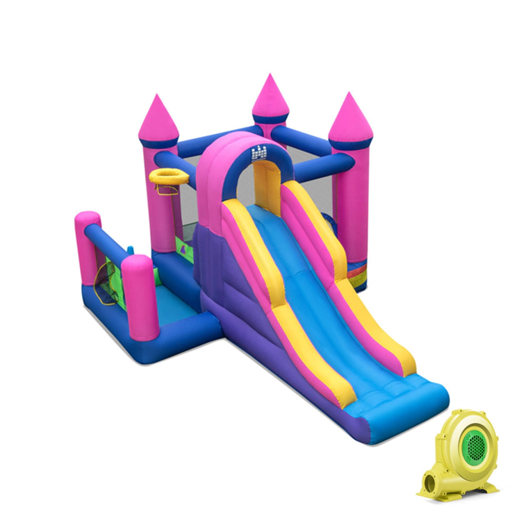 Hivvago 7-in-1 Kids Inflatable Bounce House with Long Slide and 735W Blower