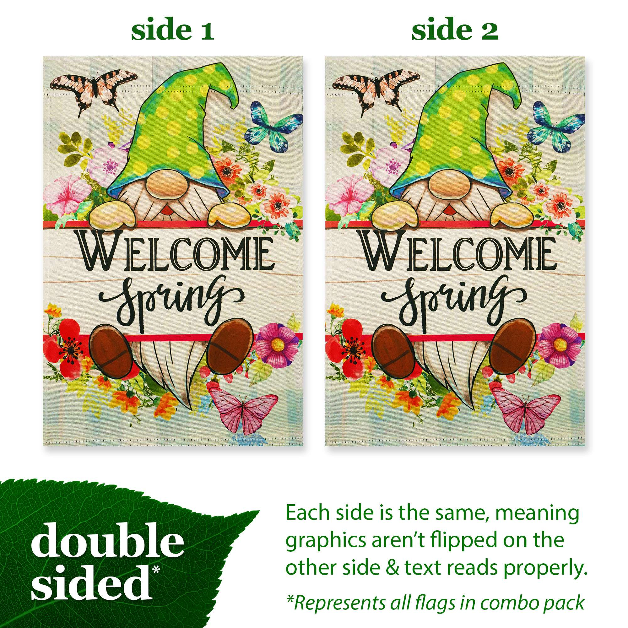 G128 Holiday Gnomes 10pc Garden Flag Set 12x18 in Double-Sided All-Season Yard Decoration