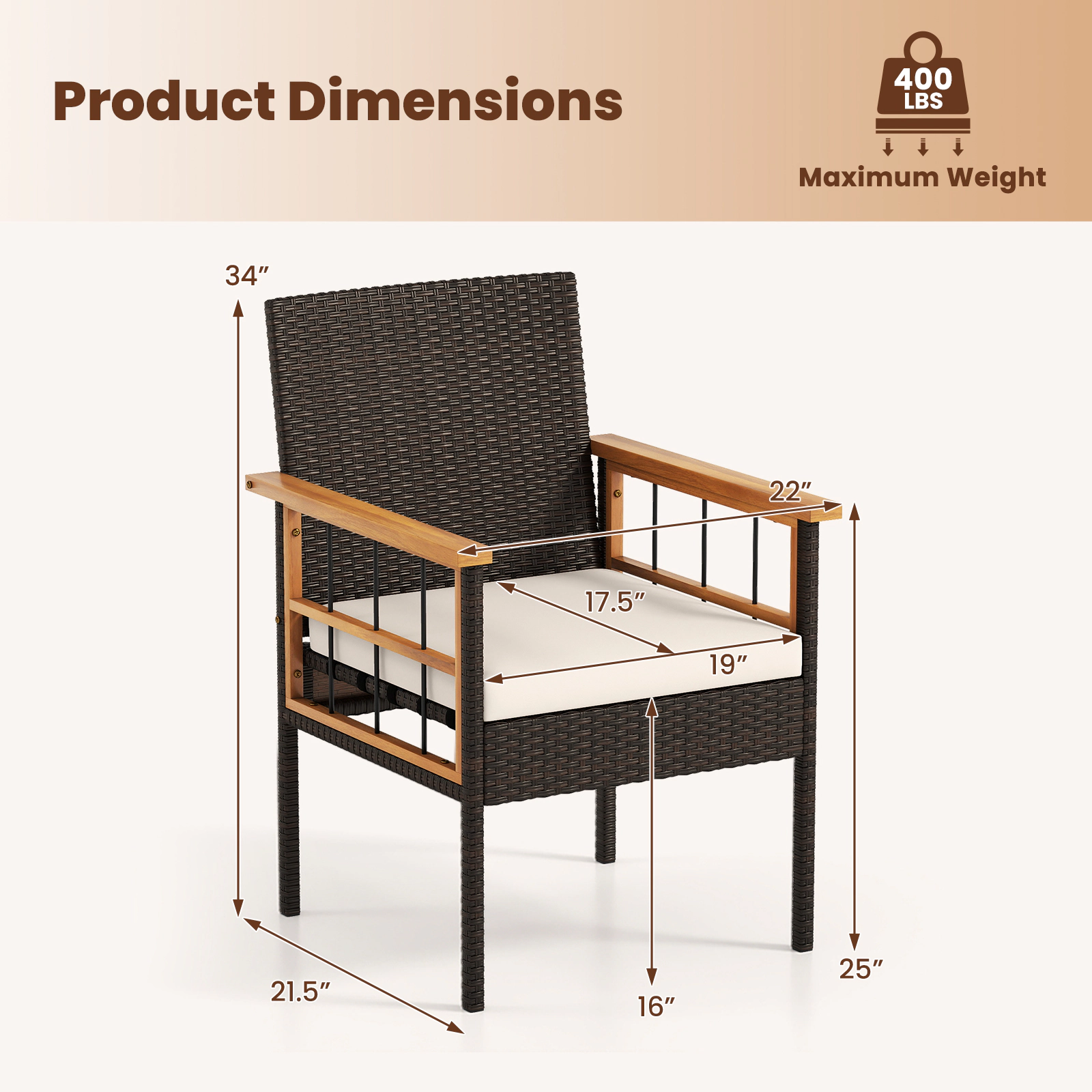 LJG Patio Dining Chairs Set of 2 with Soft Cushions