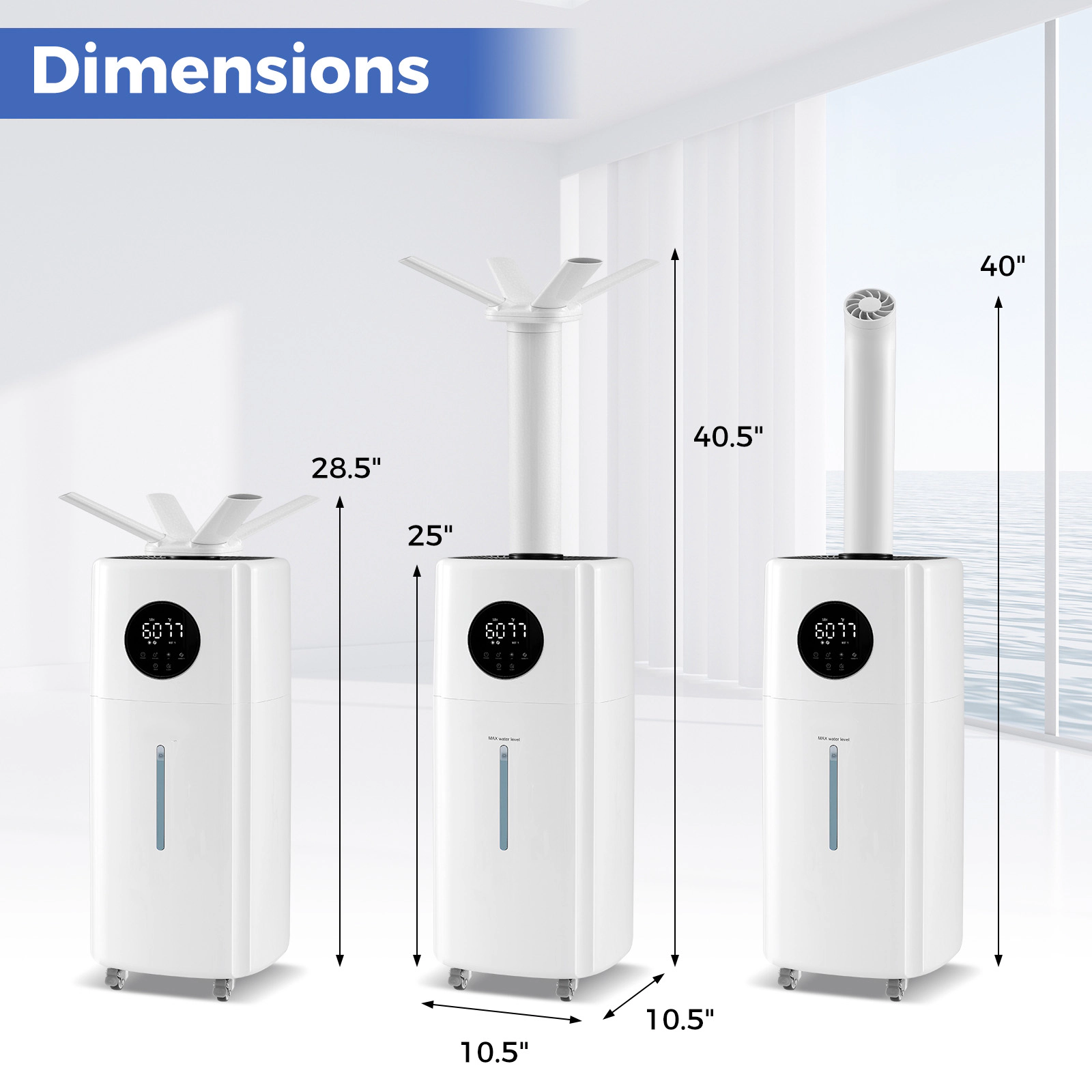 SlickBlue Humidifier for Large Spaces with 3 Mist Levels and Wheels