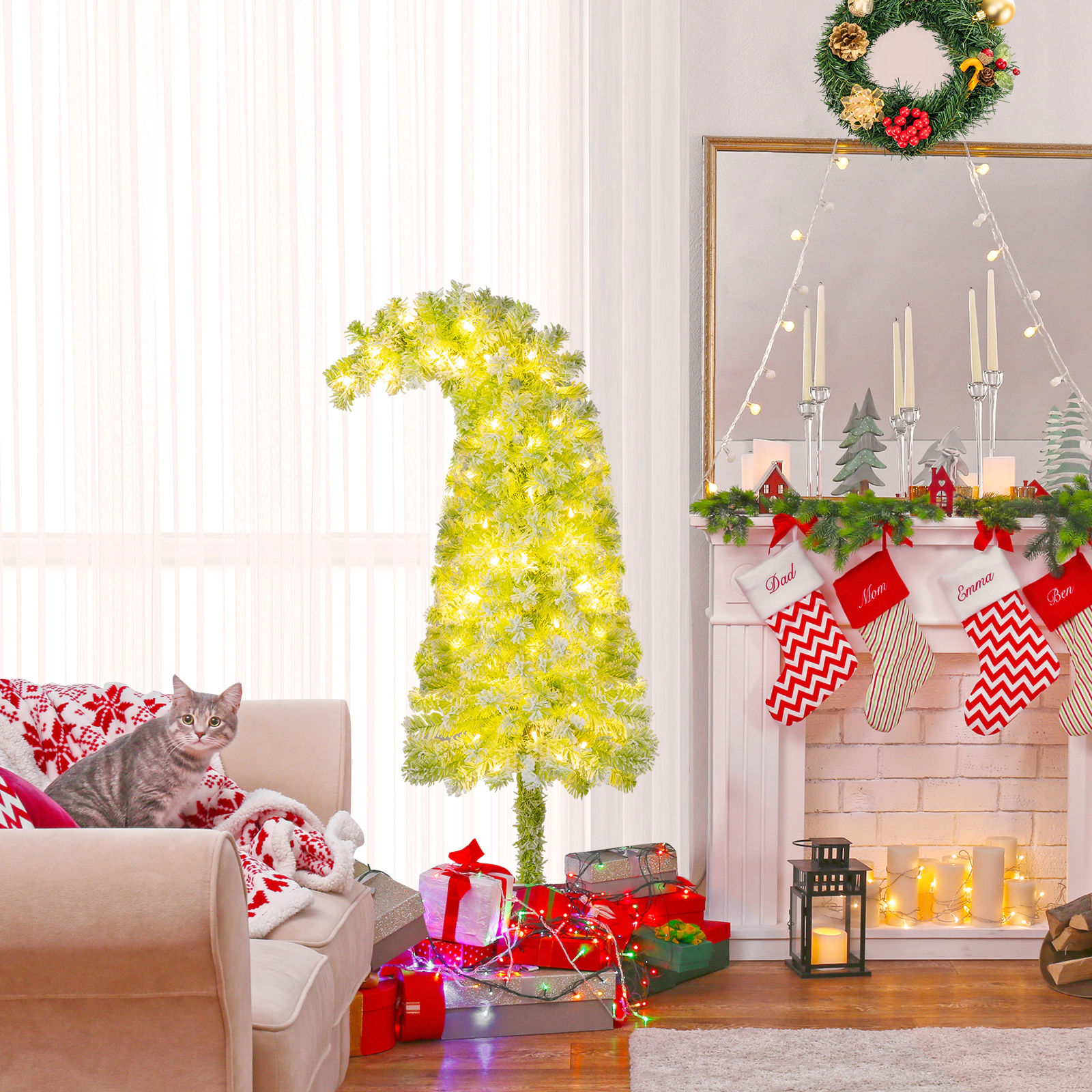 SUGIFT 5 ft Whimsical Christmas Tree with Bendable Top and 216 Branch Tips Pre-Lit Xmas Tree