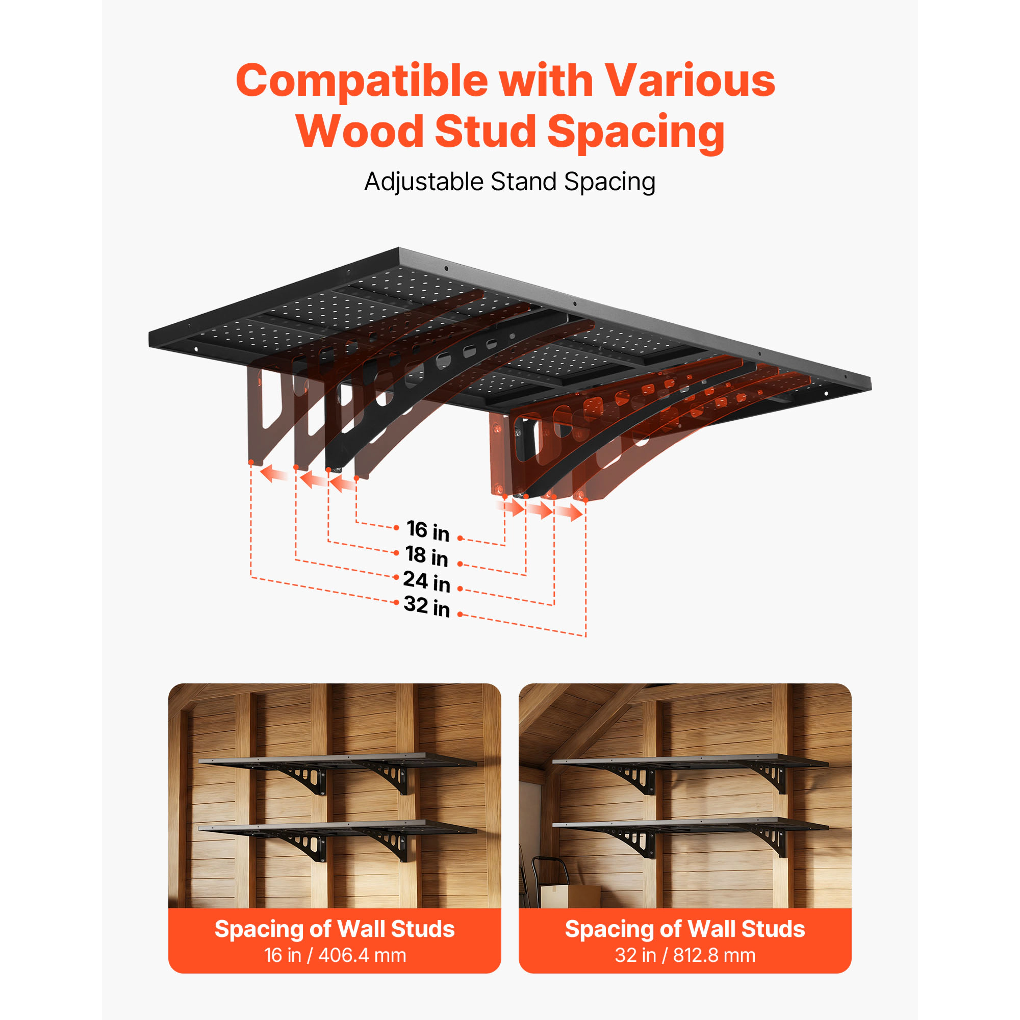 HONGGE Heavy Duty Wall Garage Shelving Steel Wall Mounted Shelving Unit Per Shelf Floating Storage Metal Rack for