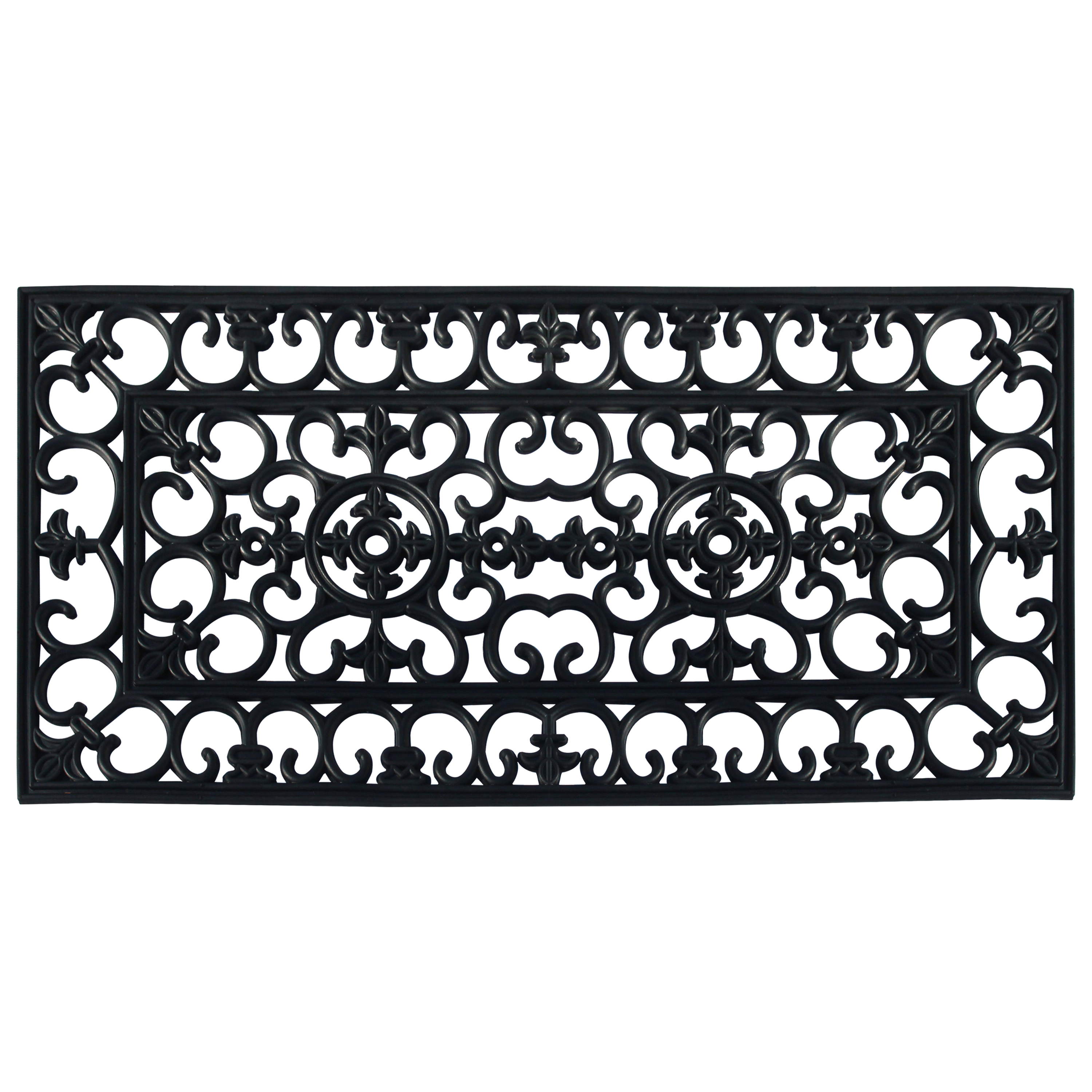 A1 Home Collection 10 lb Heavy Duty Rubber Outdoor Doormat Non-Slip Dirt Scraper Mat, Black Estate, 24 x 48 Inches