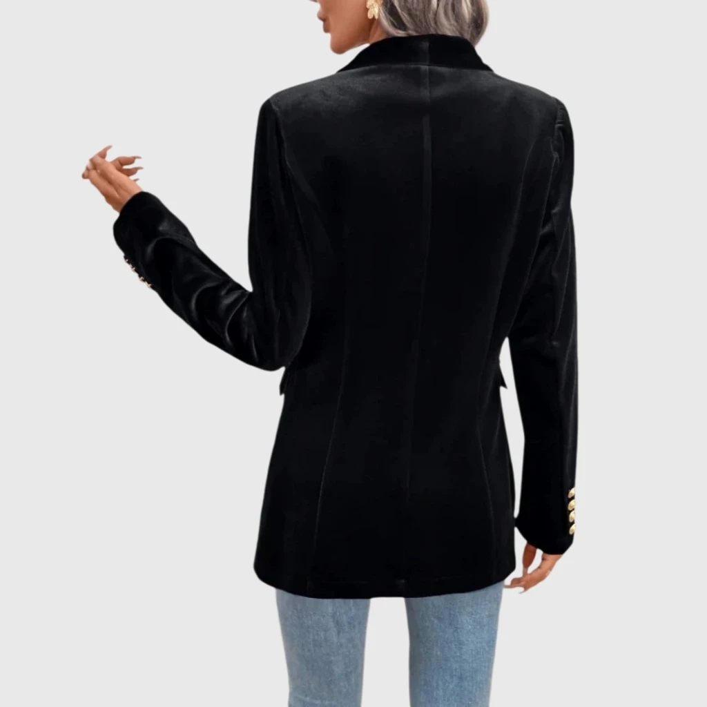 YesFashion Women's Velvet Blazer Lapel Button Up Open Front Work Office Business Casual Suit Jacket