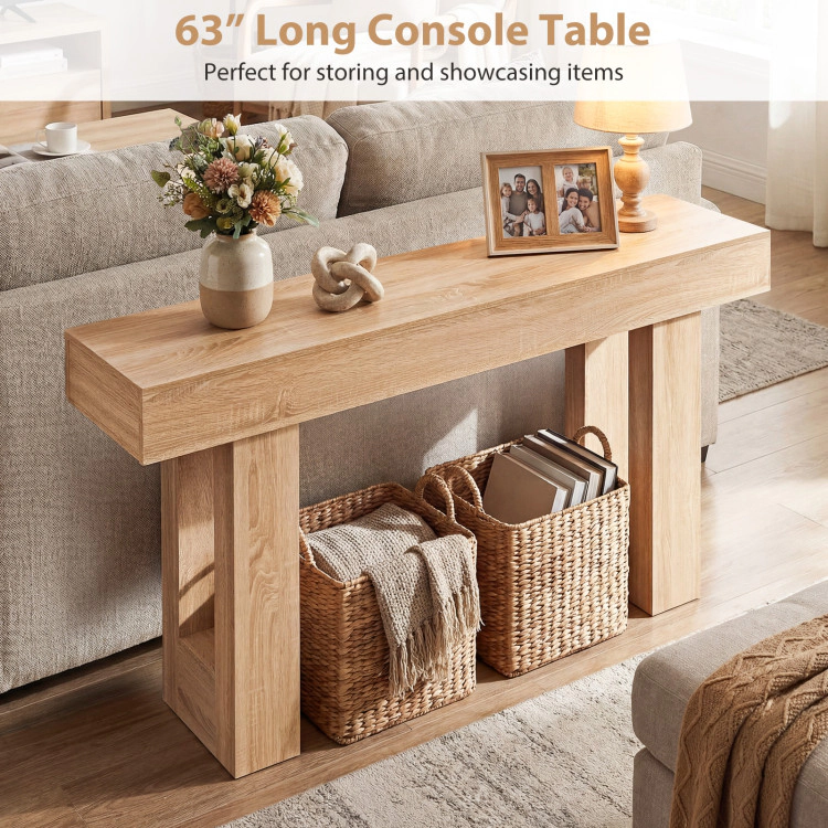 Hivvago 63 Inches Long Console Table Farmhouse Entryway Table With Storage